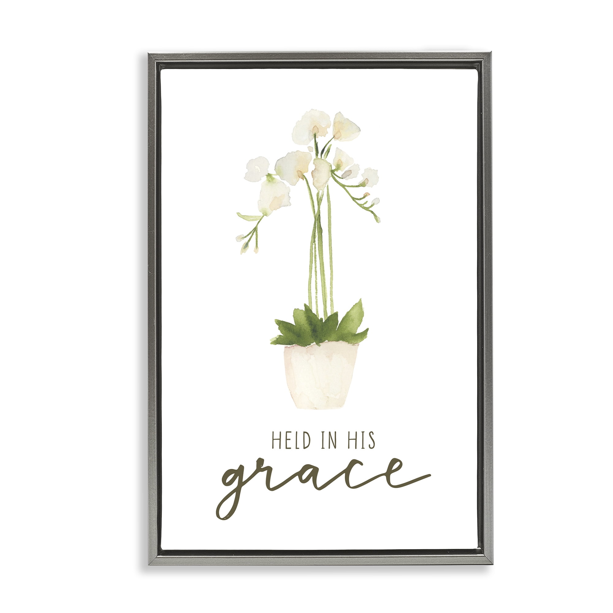 Stupell Industries Held In His Grace Botanical & Floral Painting Gray Floater Framed Art Print Wall Art, 21 x 31