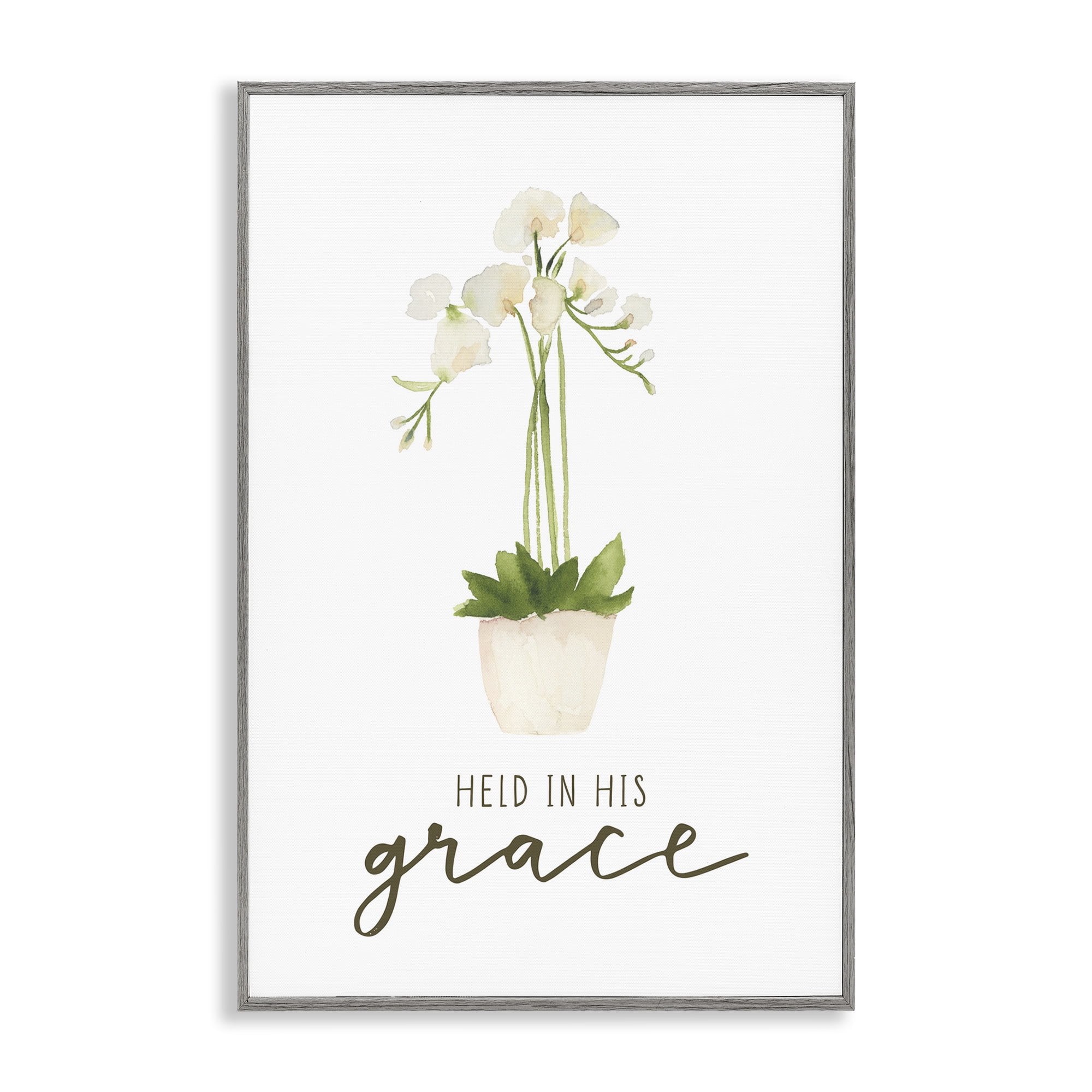 Stupell Industries Held In His Grace Botanical & Floral Painting Gray Framed Art Print Wall Art, 16 x 24
