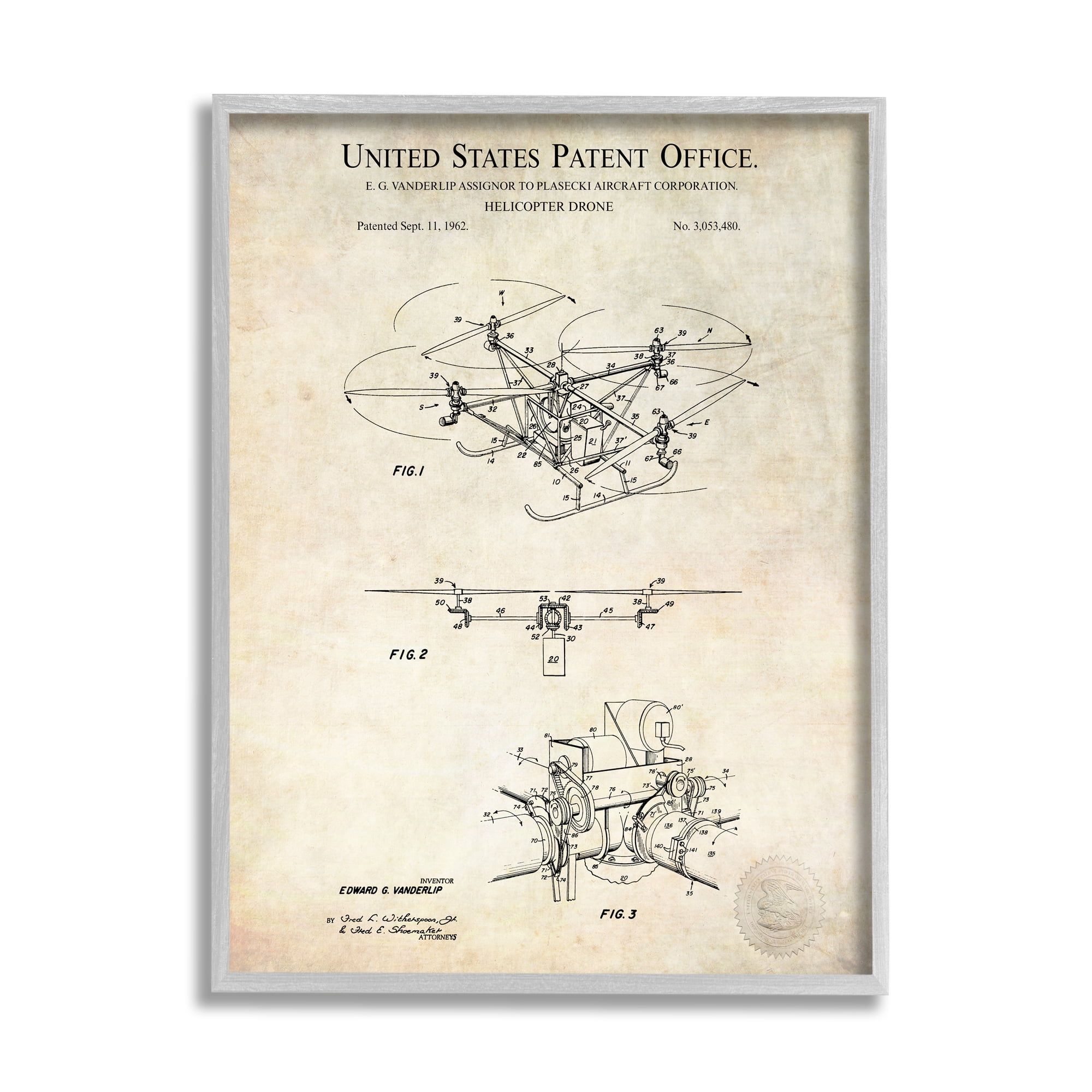 Stupell Industries Helicopter Aircraft Engine Blueprint Diagram Patent Text Framed Wall Art, 11 x 14, Design by Karl Hronek
