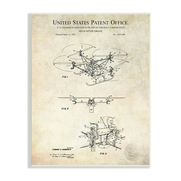 Stupell Industries Helicopter Aircraft Engine Blueprint Diagram Patent Text Wood Wall Art, 10 x 15, Design by Karl Hronek