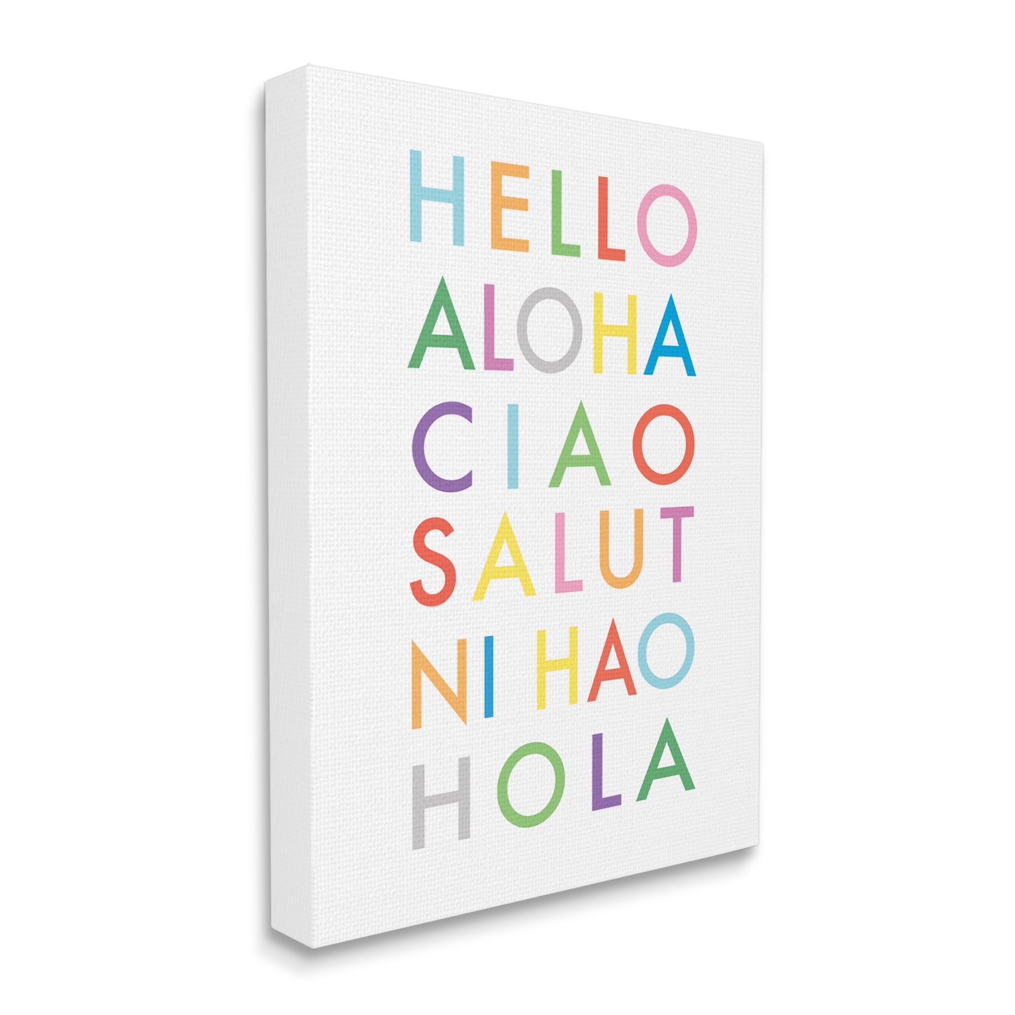 Stupell Industries Hello Aloha Ciao Salut Phrases Bold Rainbow Text, 16 x 20, Designed by Elizabeth Tyndall