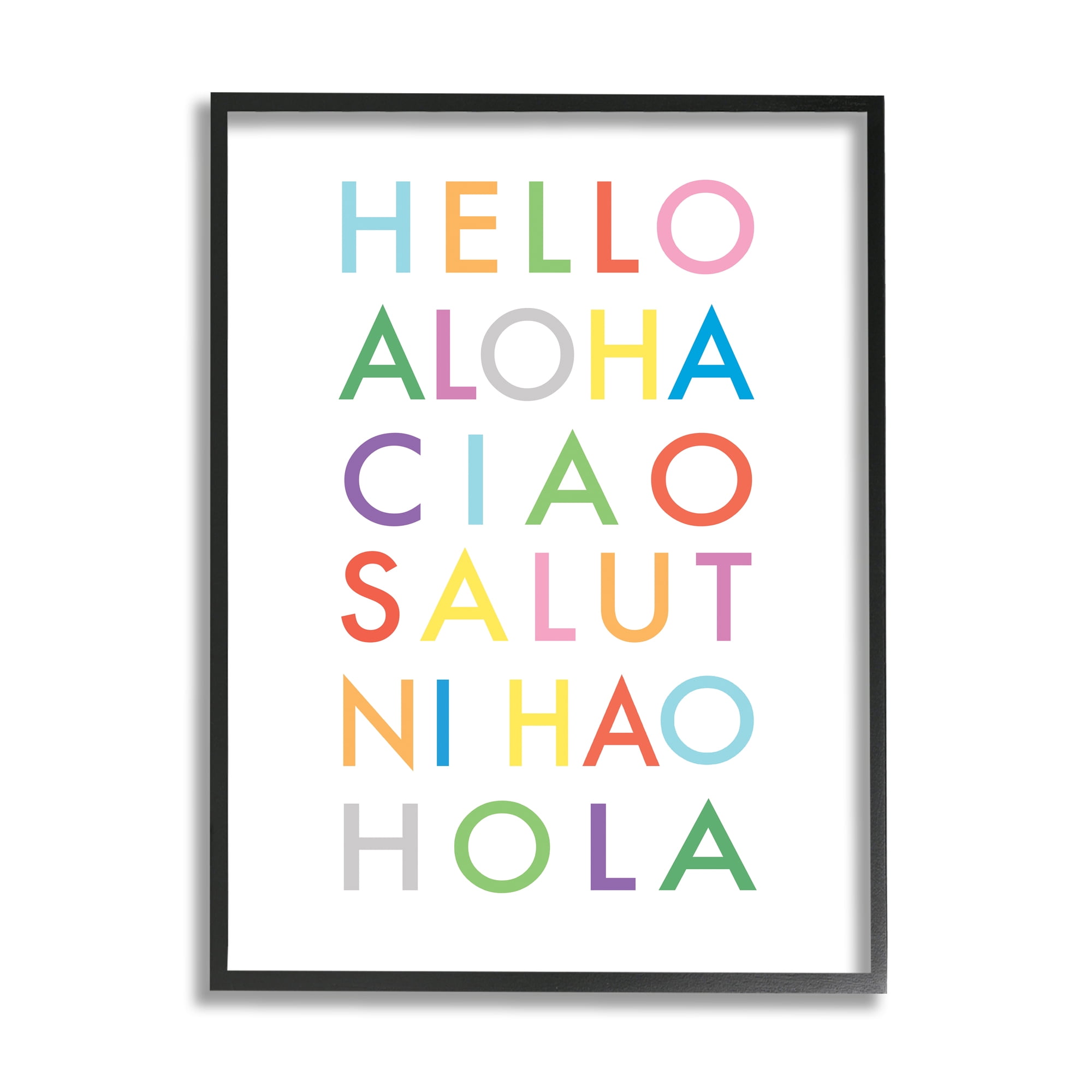 Stupell Industries Hello Aloha Ciao Salut Phrases Bold Rainbow Text, 24 x 30, Designed by Elizabeth Tyndall