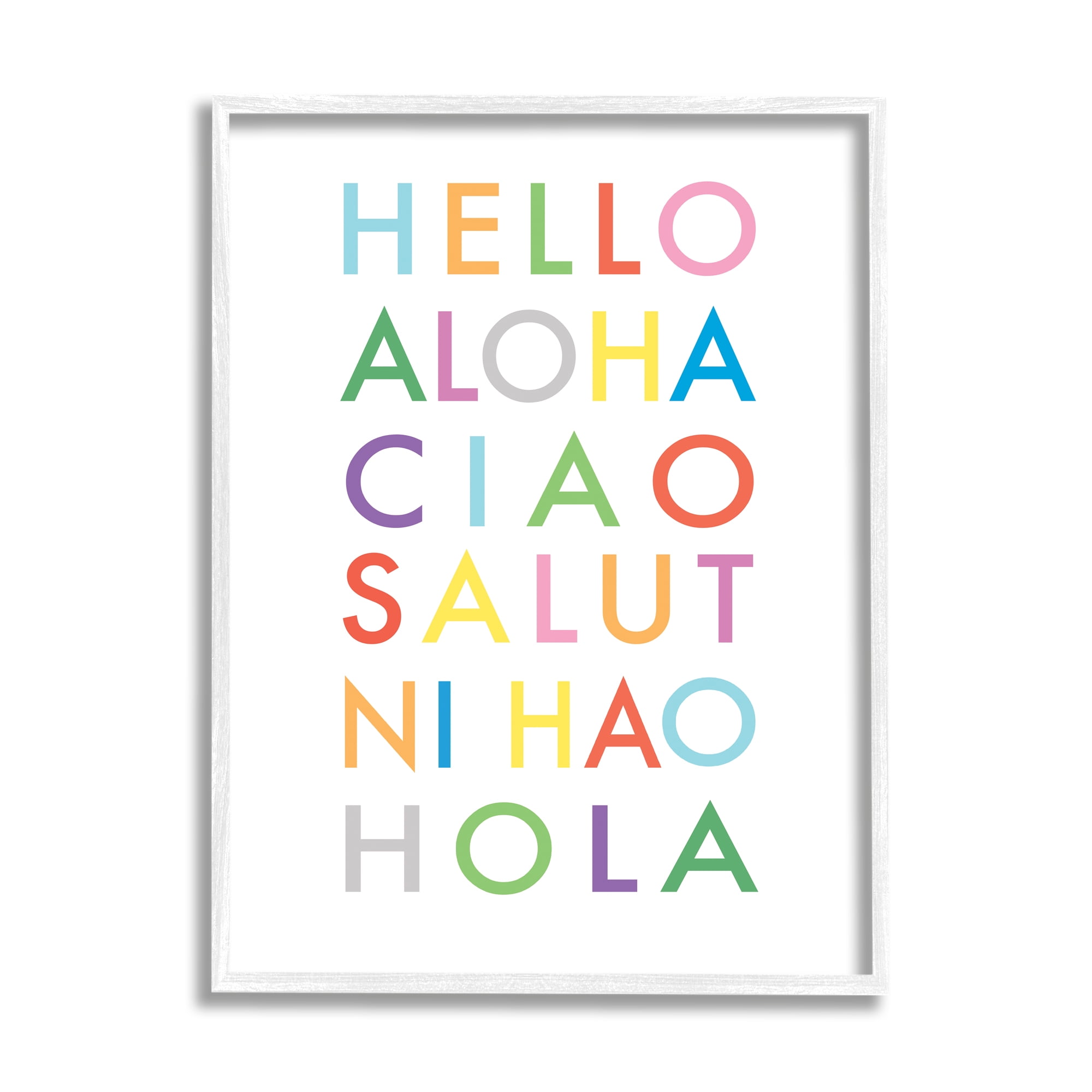 Stupell Industries Hello Aloha Ciao Salut Phrases Bold Rainbow Text, 24 x 30, Designed by Elizabeth Tyndall