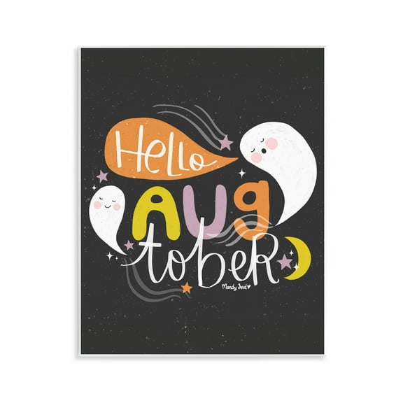 Stupell Industries Hello Augtober with Ghosts Quotes and Sayings Painting Unframed Art Print Wall Art, 11 x 14