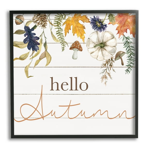 Stupell Industries Hello Autumn Botanicals Botanical & Floral Painting Black Framed Art Print Wall Art, 12 x 12