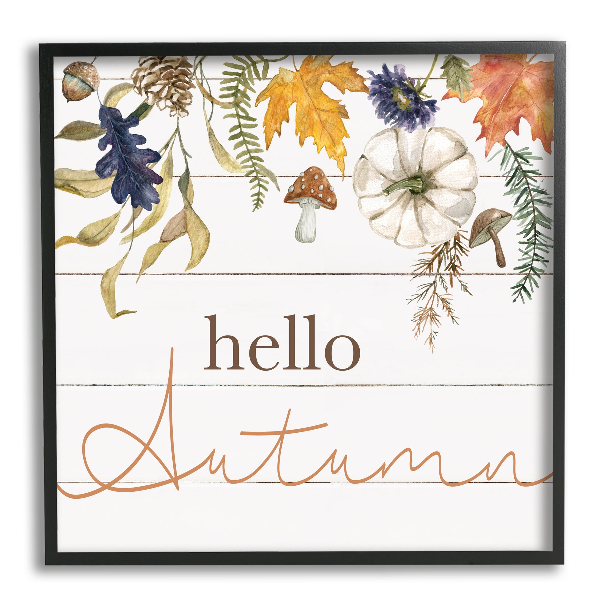 Stupell Industries Hello Autumn Botanicals Botanical & Floral Painting Black Framed Art Print Wall Art, 24 x 24