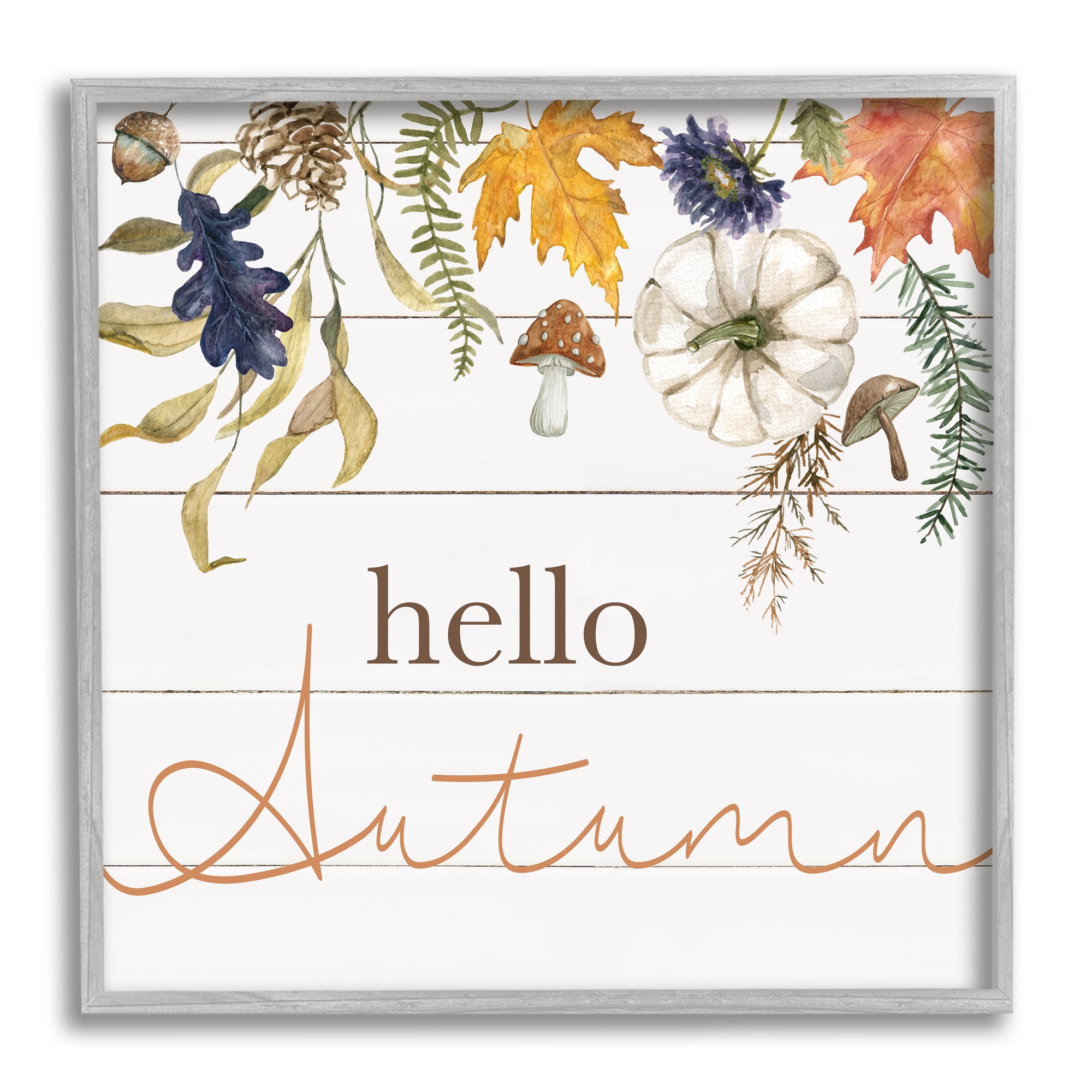 Stupell Industries Hello Autumn Botanicals Botanical & Floral Painting Gray Framed Art Print Wall Art, 12 x 12