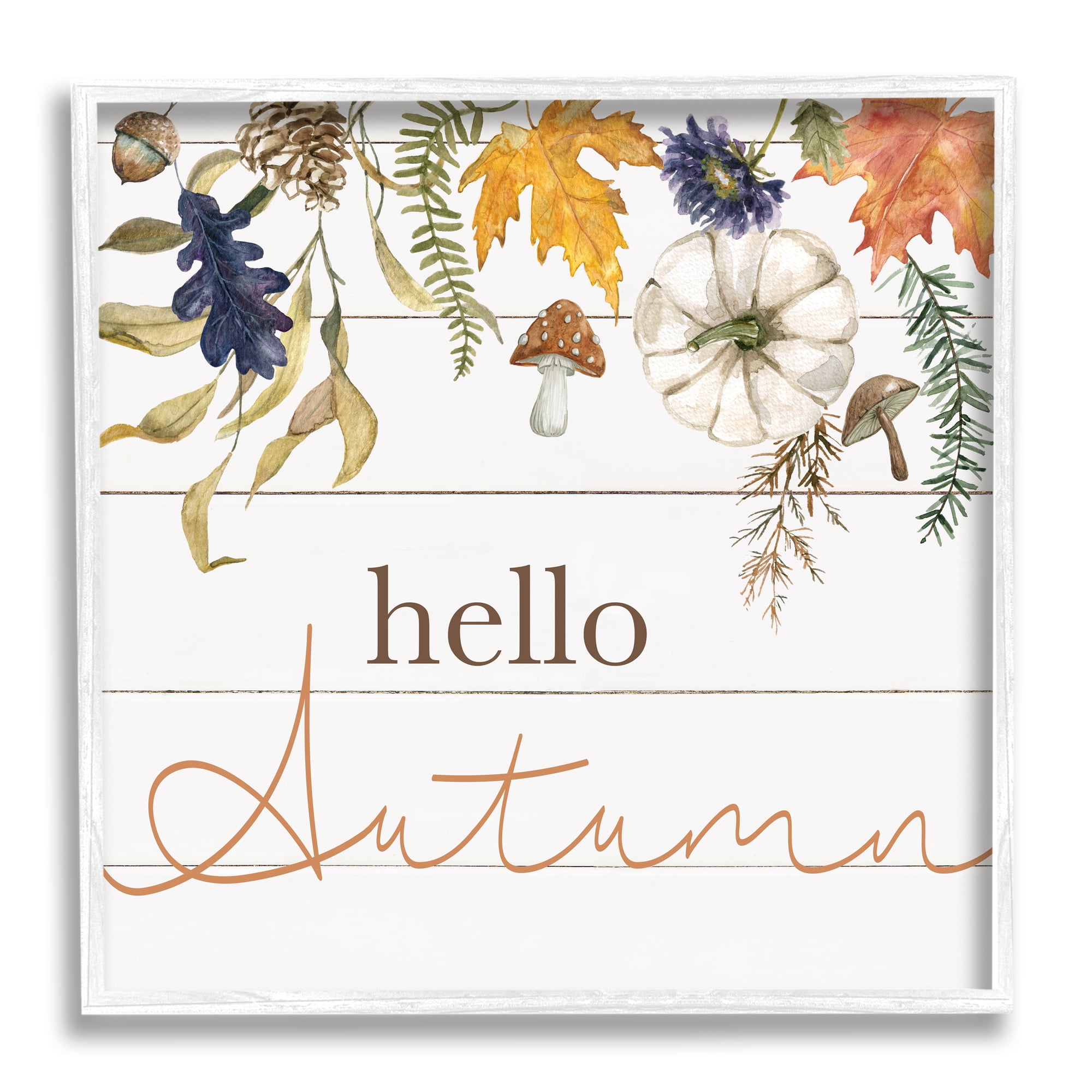 Stupell Industries Hello Autumn Botanicals Botanical & Floral Painting White Framed Art Print Wall Art, 24 x 24