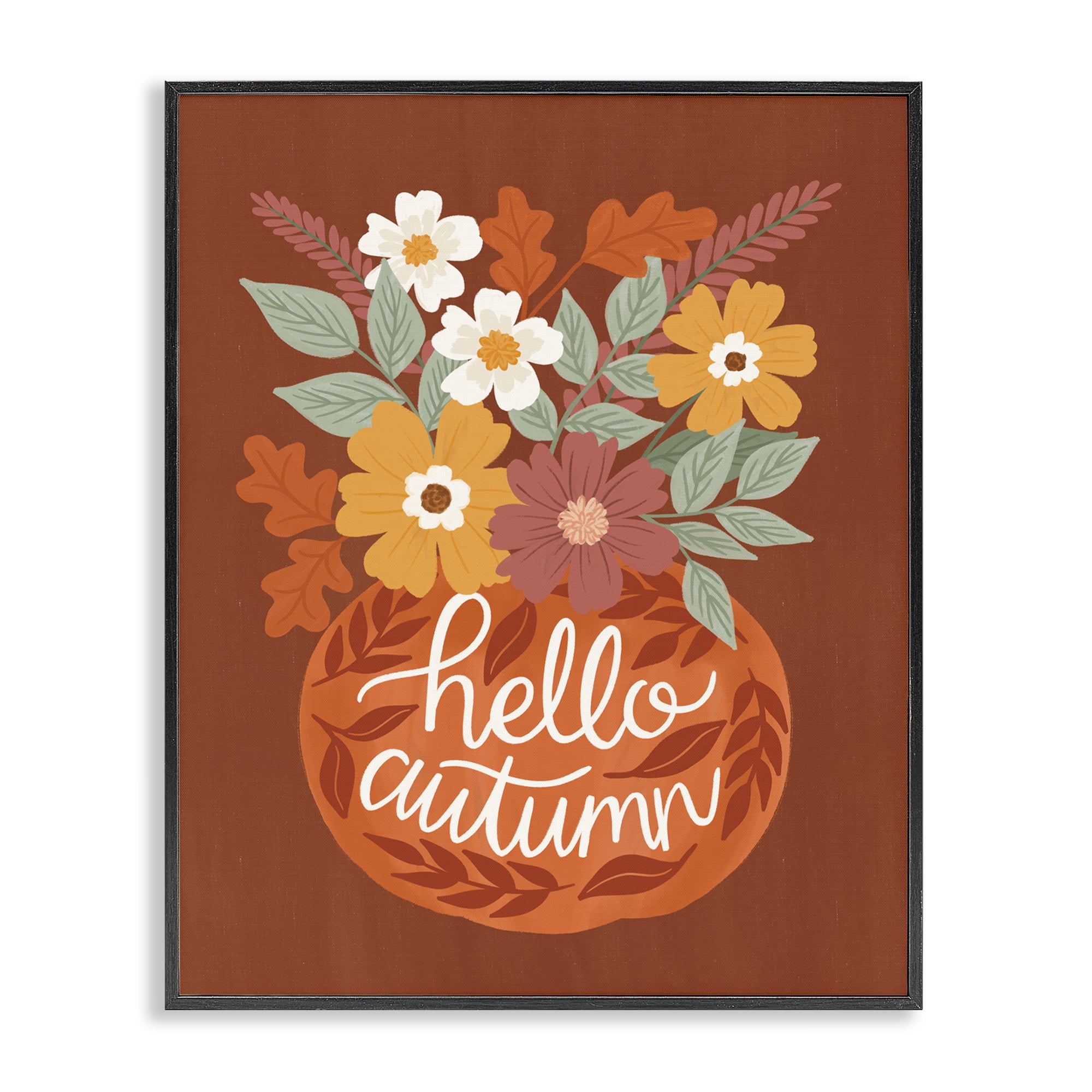 Stupell Industries Hello Autumn Earthy Bouquet Plants & Flowers Painting Black Framed Art Print Wall Art, 16 x 20