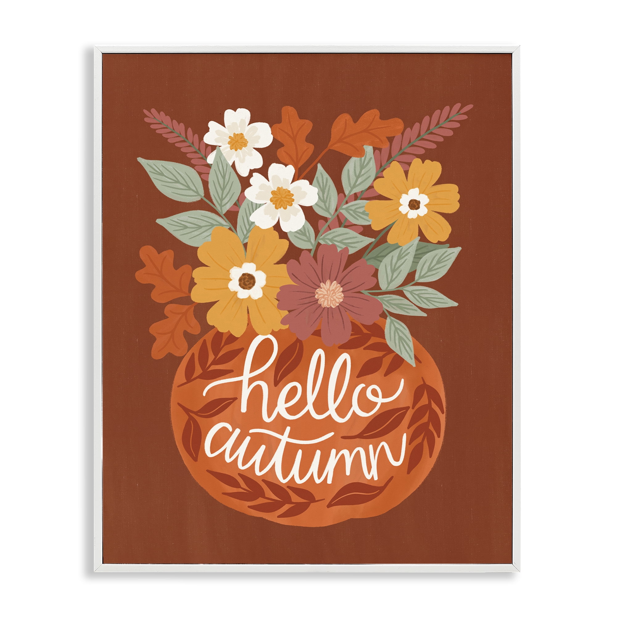 Stupell Industries Hello Autumn Earthy Bouquet Plants & Flowers Painting White Framed Art Print Wall Art, 24 x 30