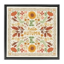 Stupell Industries Hello Autumn Pattern Landscape Painting Black Floater Framed Art Print Wall Art, 18 x 18