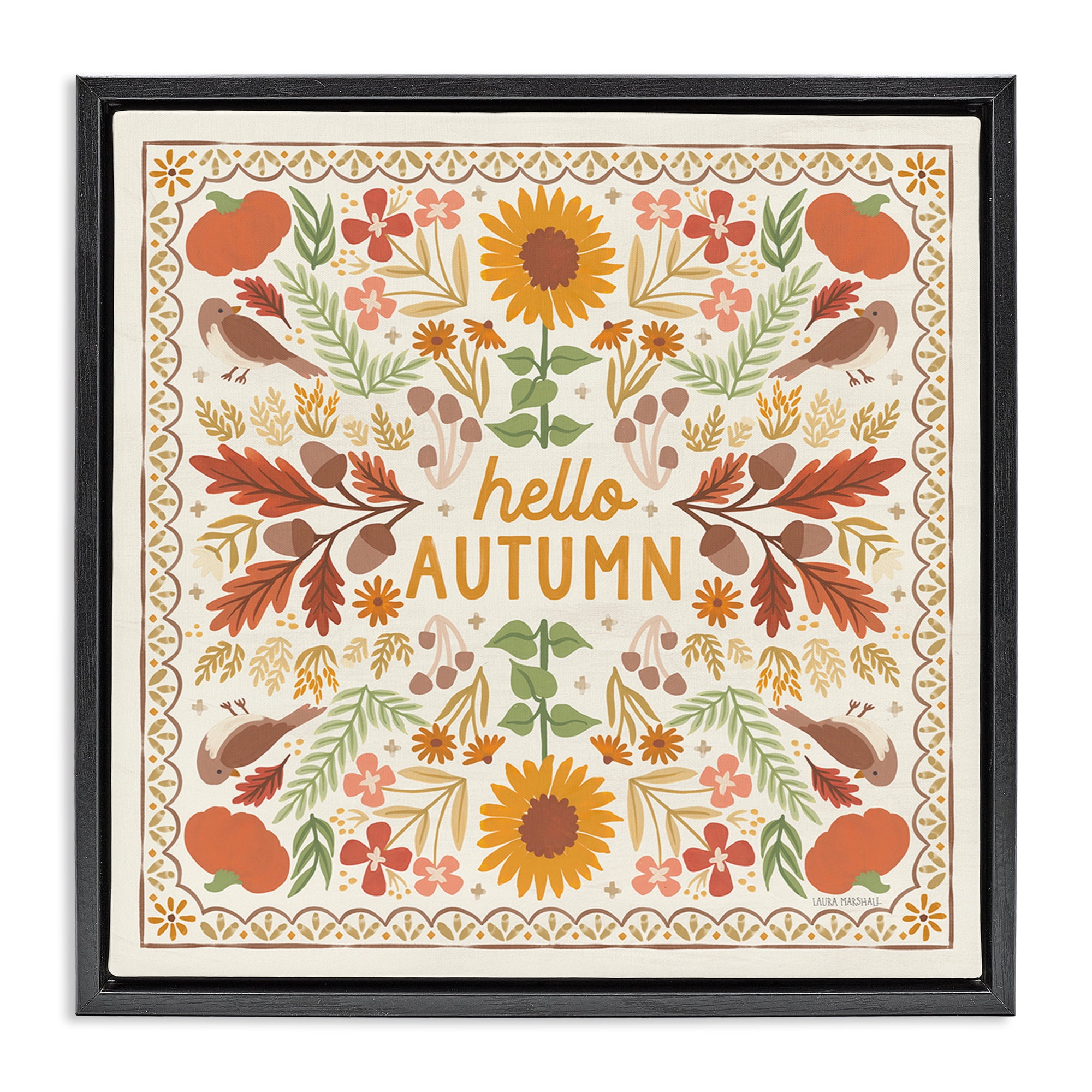 Stupell Industries Hello Autumn Pattern Landscape Painting Black Floater Framed Art Print Wall Art, 25 x 25
