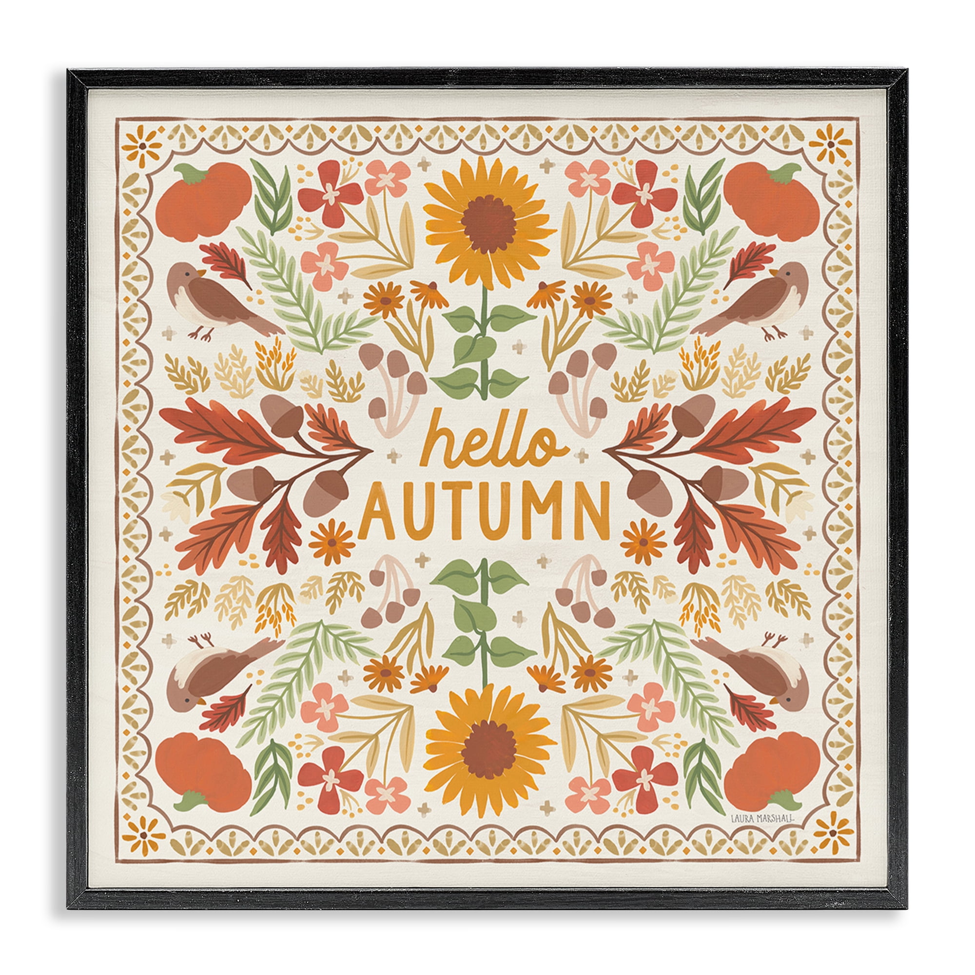 Stupell Industries Hello Autumn Pattern Landscape Painting Black Framed Art Print Wall Art, 17 x 17