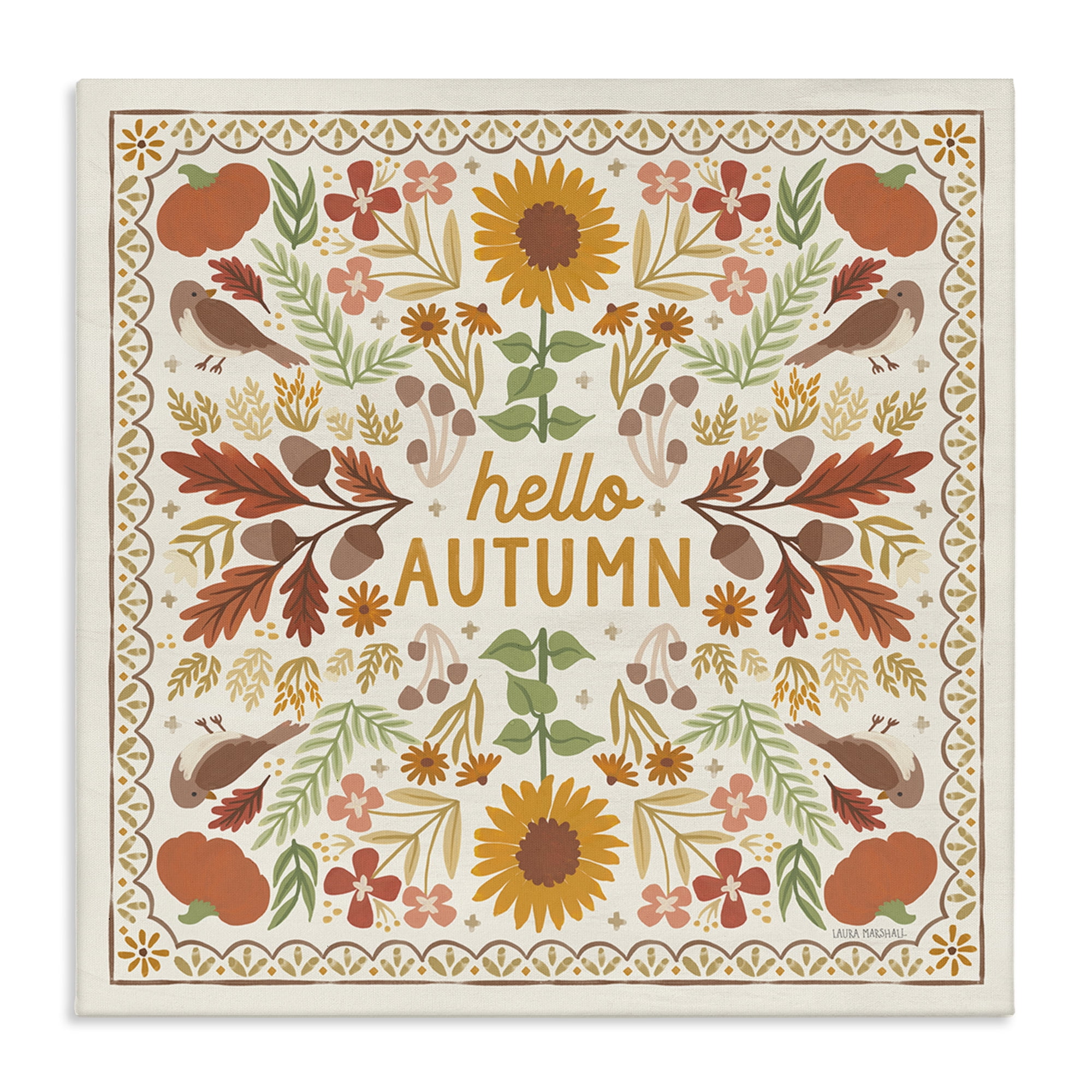 Stupell Industries Hello Autumn Pattern Landscape Painting Gallery Wrapped Canvas Art Print Wall Art, 24 x 24