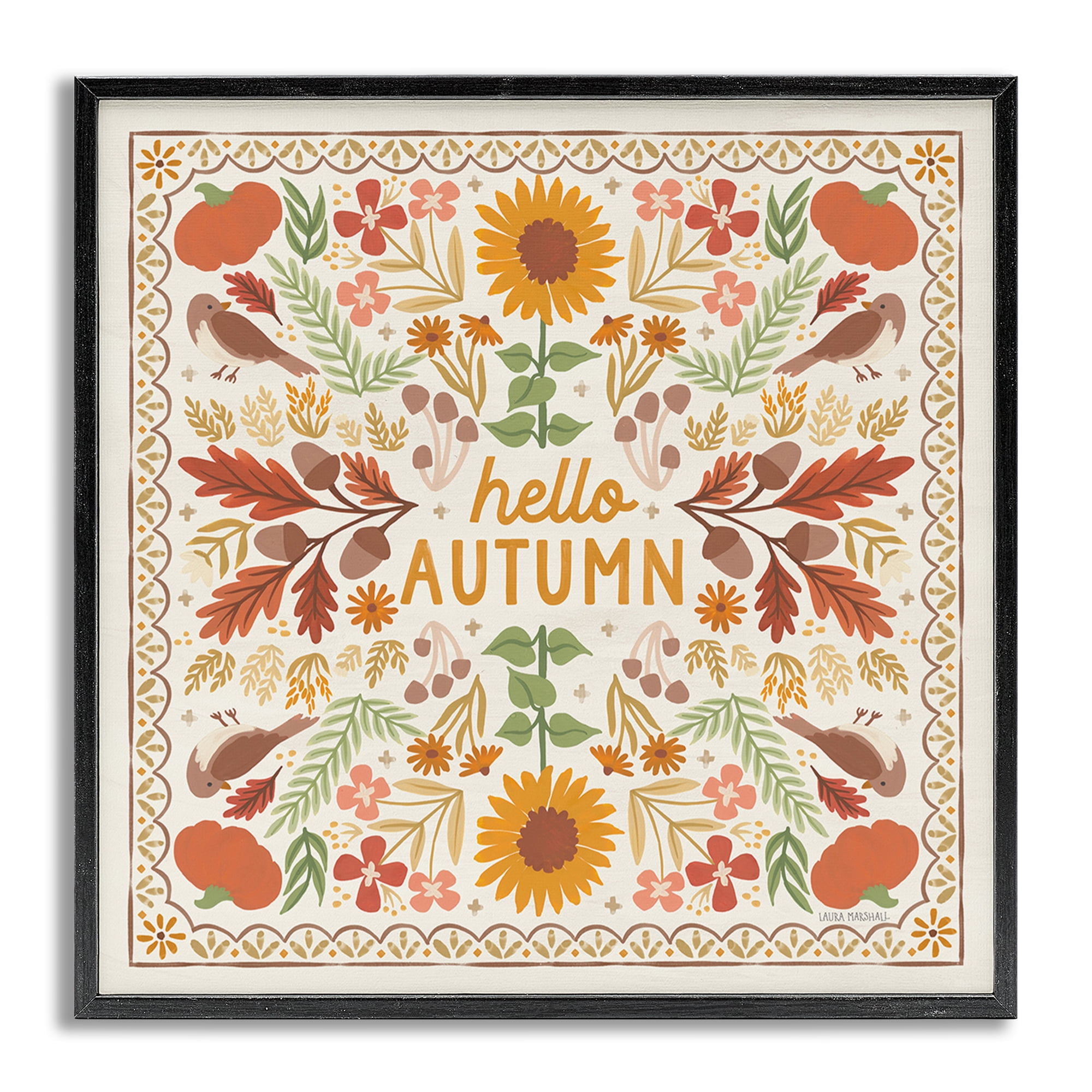 Stupell Industries Hello Autumn Pattern Landscape Painting Gray Framed Art Print Wall Art, 24 x 24