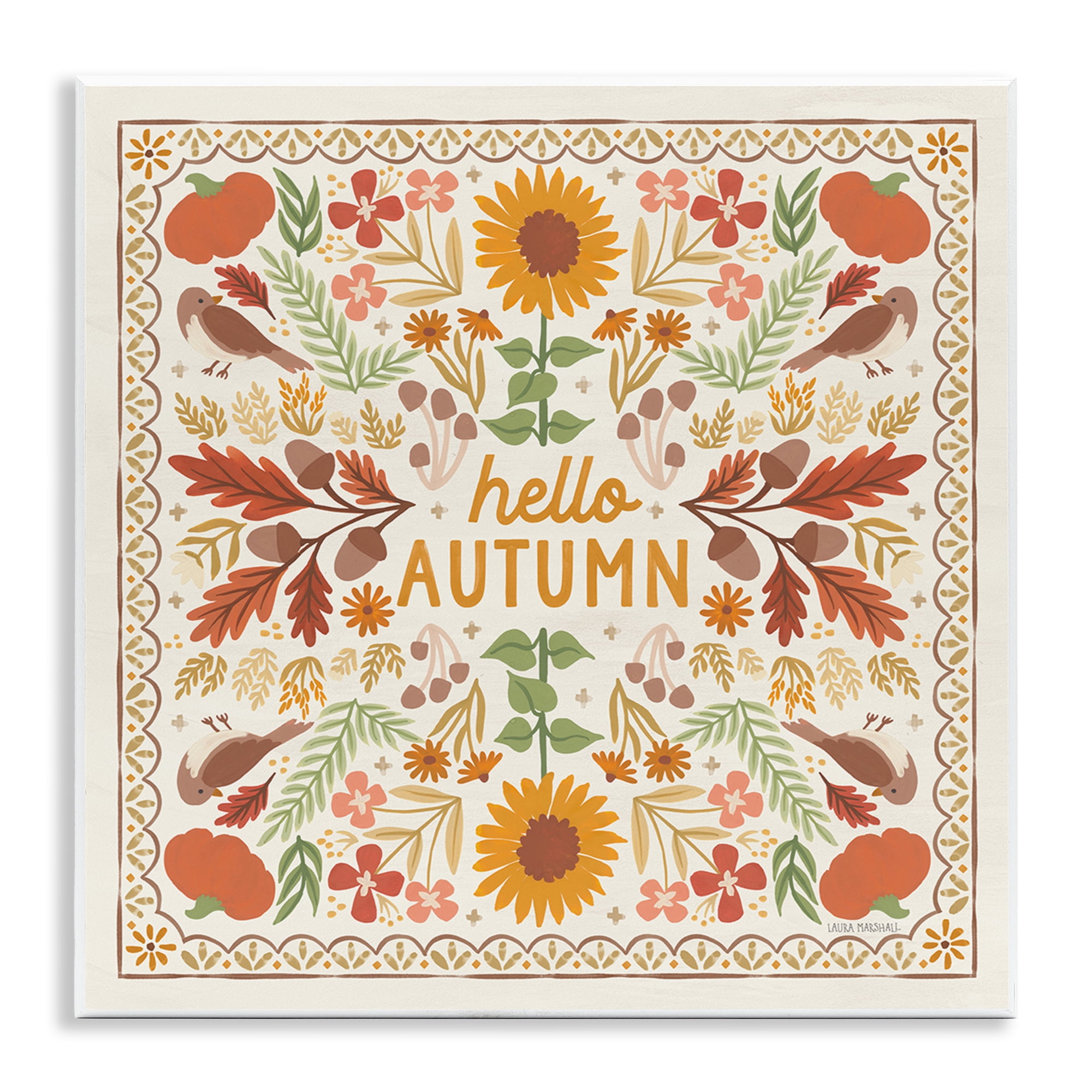Stupell Industries Hello Autumn Pattern Landscape Painting Unframed Art Print Wall Art, 12 x 12