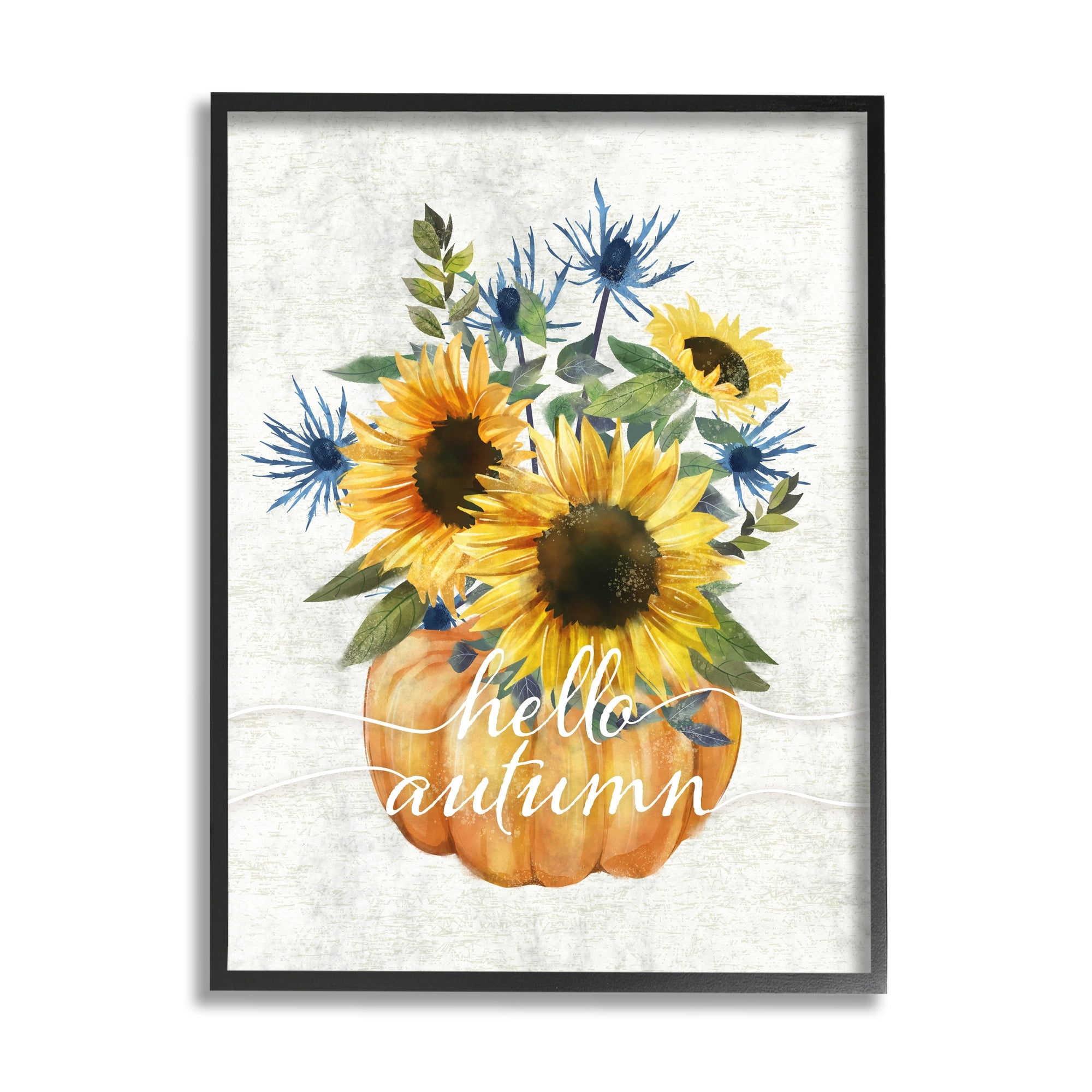Stupell Industries Hello Autumn Phrase Blue Thistle Sunflower Pumpkin, 11 x 14,Design by Ziwei Li