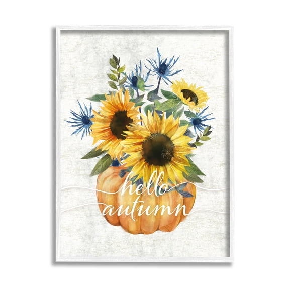 Stupell Industries Hello Autumn Phrase Blue Thistle Sunflower Pumpkin, 16 x 20,Design by Ziwei Li