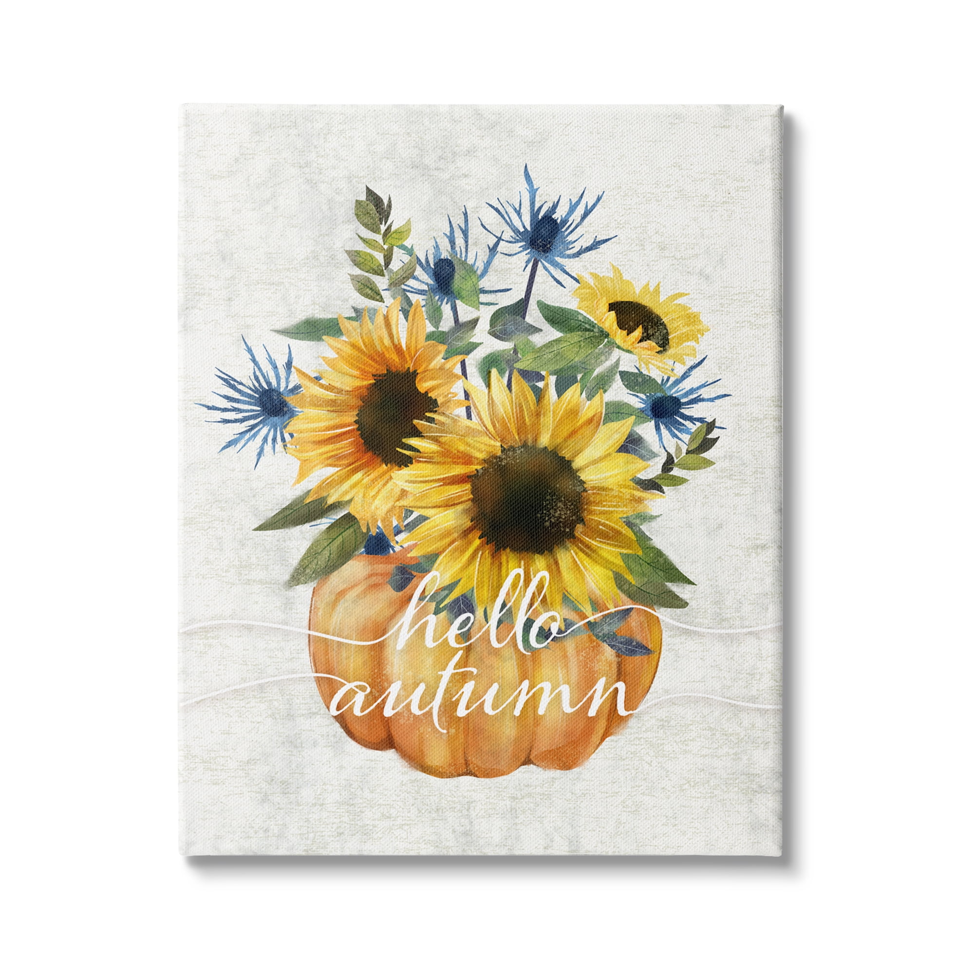 Stupell Industries Hello Autumn Phrase Blue Thistle Sunflower Pumpkin, 24 x 30,Design by Ziwei Li