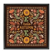 Stupell Industries Hello Autumn on Brown Landscape Painting Black Floater Framed Art Print Wall Art, 18 x 18
