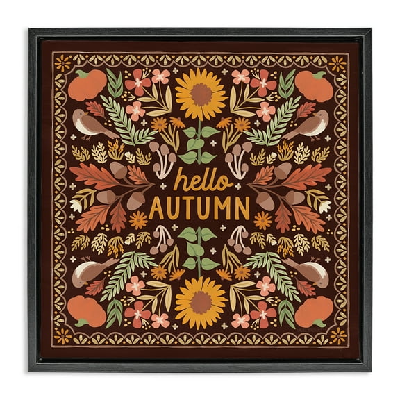 Stupell Industries Hello Autumn on Brown Landscape Painting Black Floater Framed Art Print Wall Art, 18 x 18
