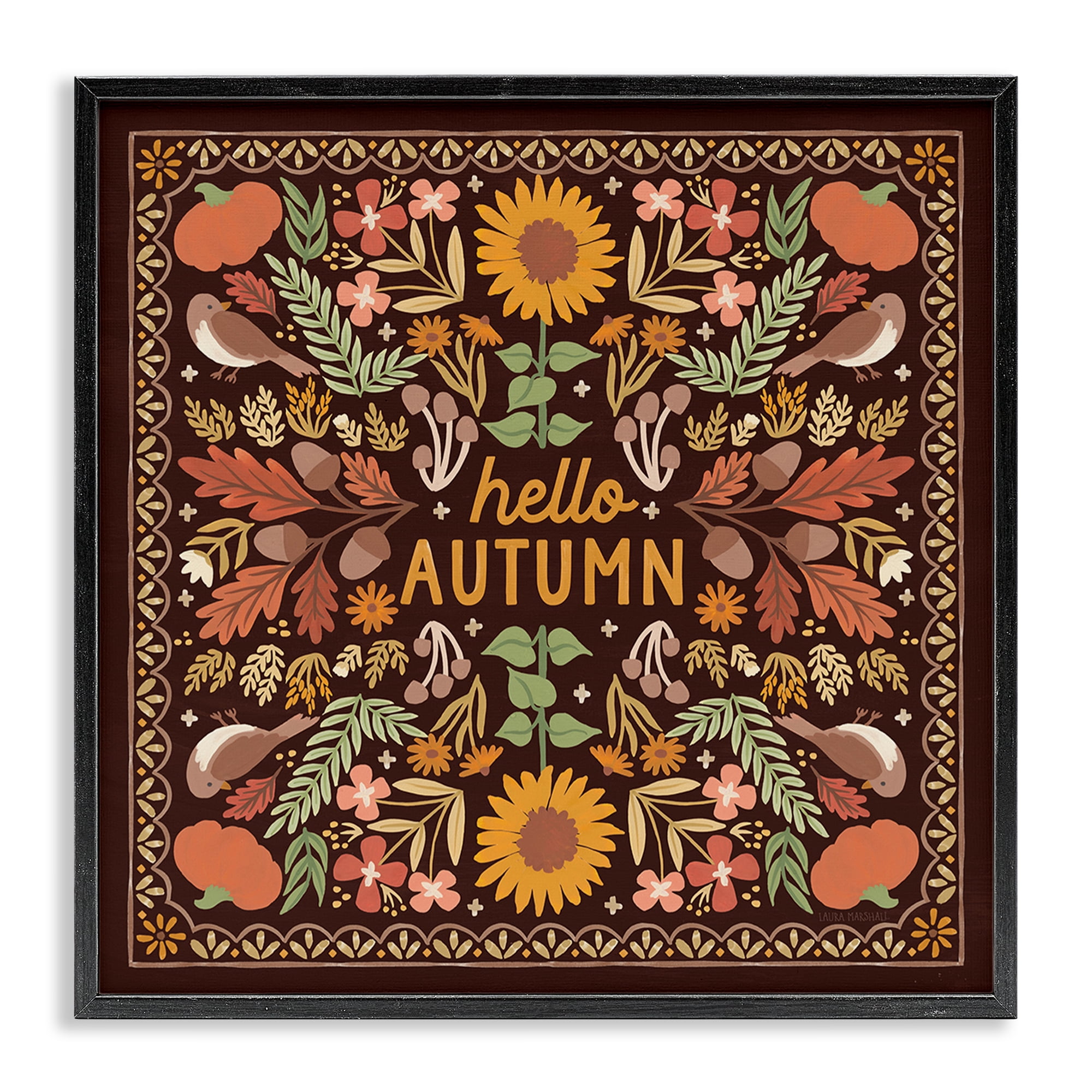 Stupell Industries Hello Autumn on Brown Landscape Painting Black Framed Art Print Wall Art, 24 x 24