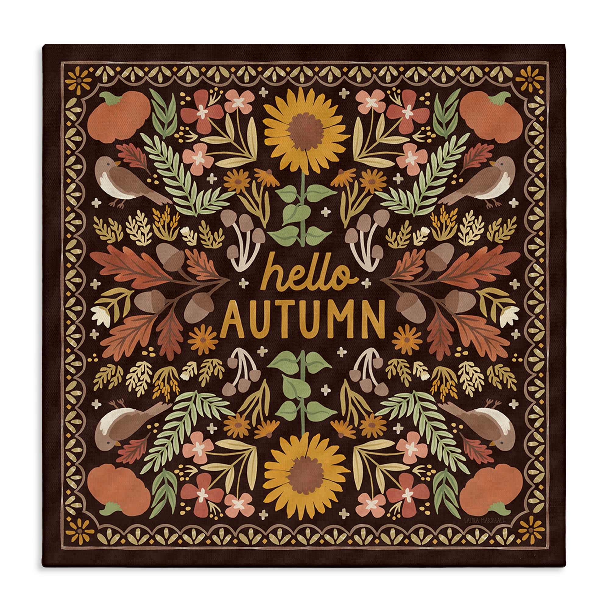 Stupell Industries Hello Autumn on Brown Landscape Painting Gallery Wrapped Canvas Art Print Wall Art, 17 x 17