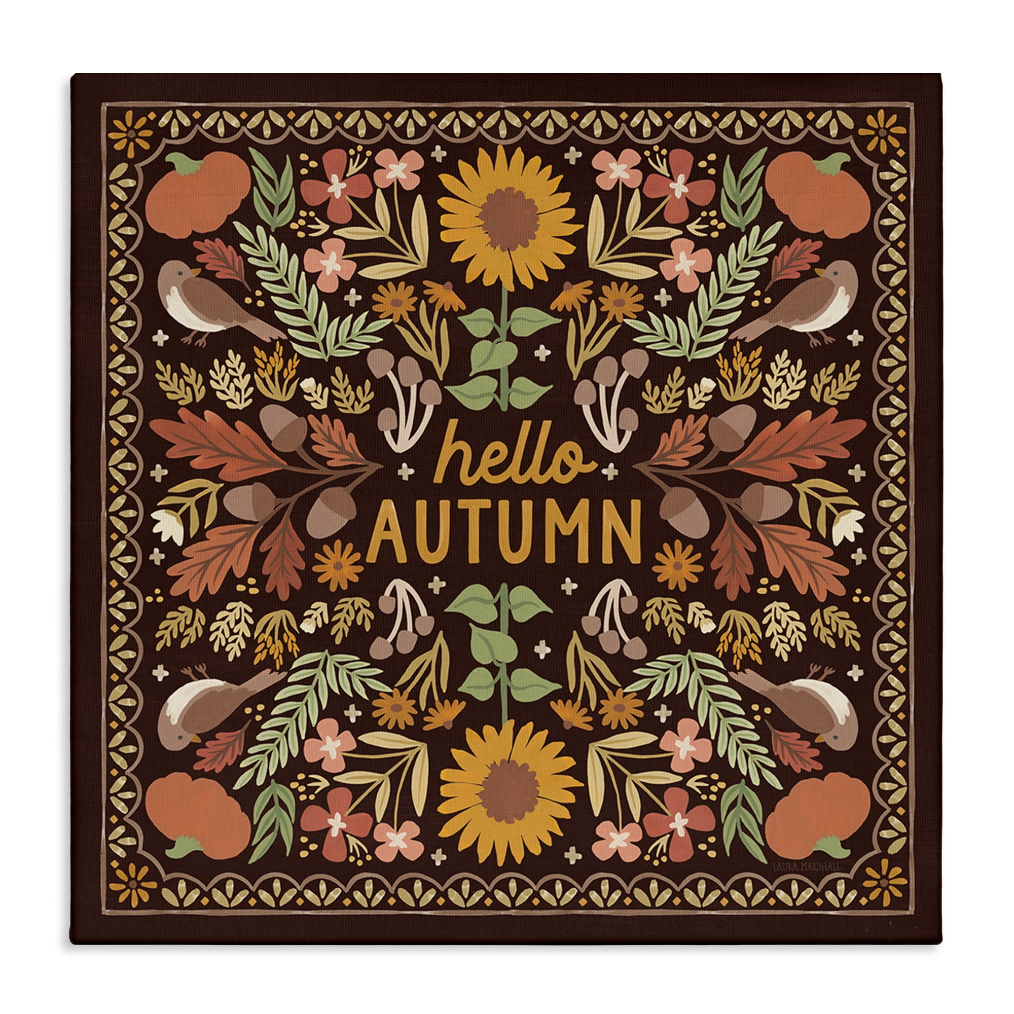 Stupell Industries Hello Autumn on Brown Landscape Painting Gallery Wrapped Canvas Art Print Wall Art, 30 x 30