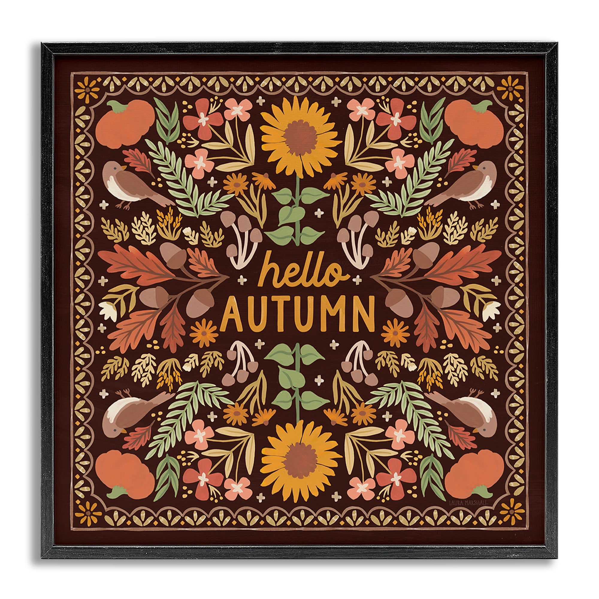 Stupell Industries Hello Autumn on Brown Landscape Painting Gray Framed Art Print Wall Art, 12 x 12