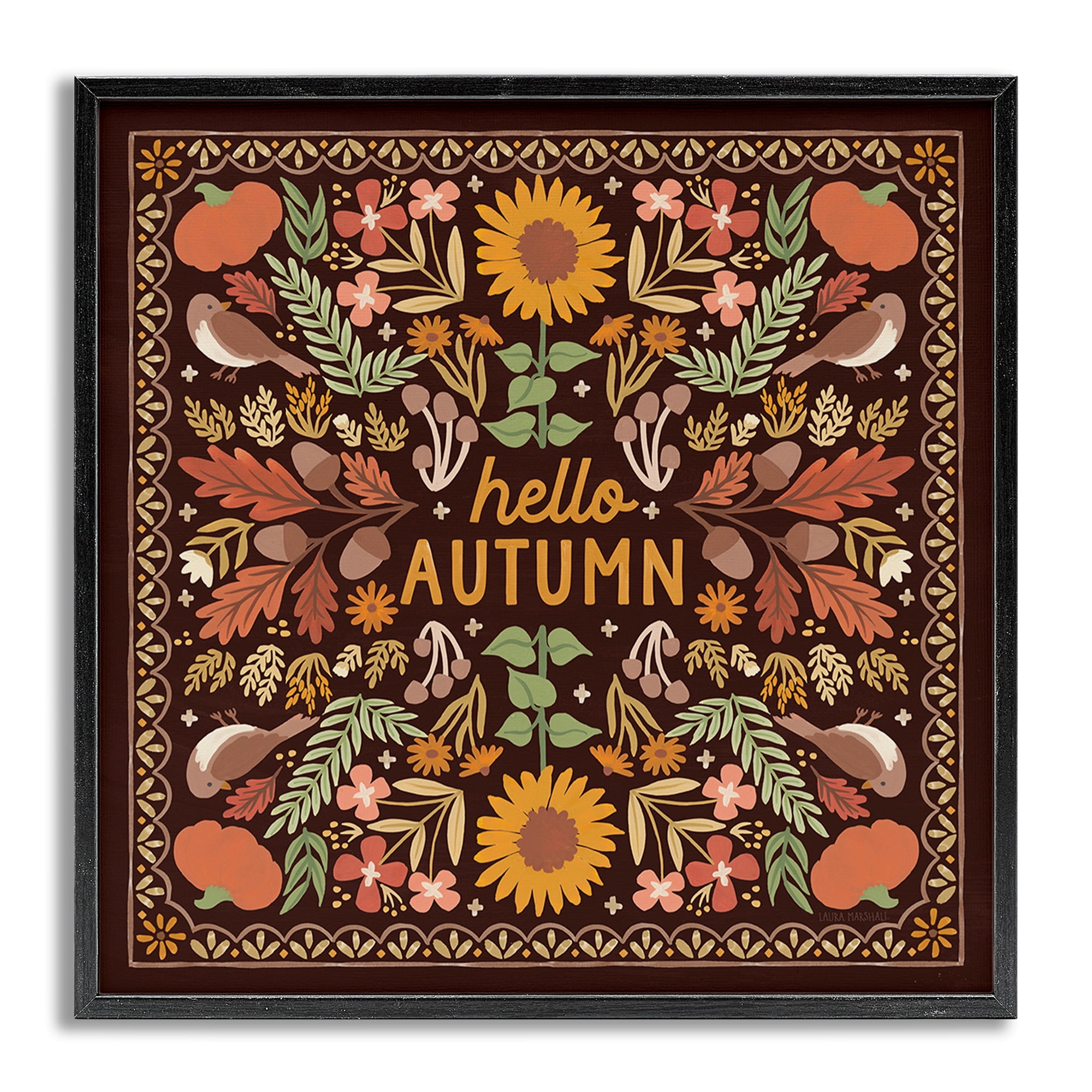 Stupell Industries Hello Autumn on Brown Landscape Painting Gray Framed Art Print Wall Art, 24 x 24