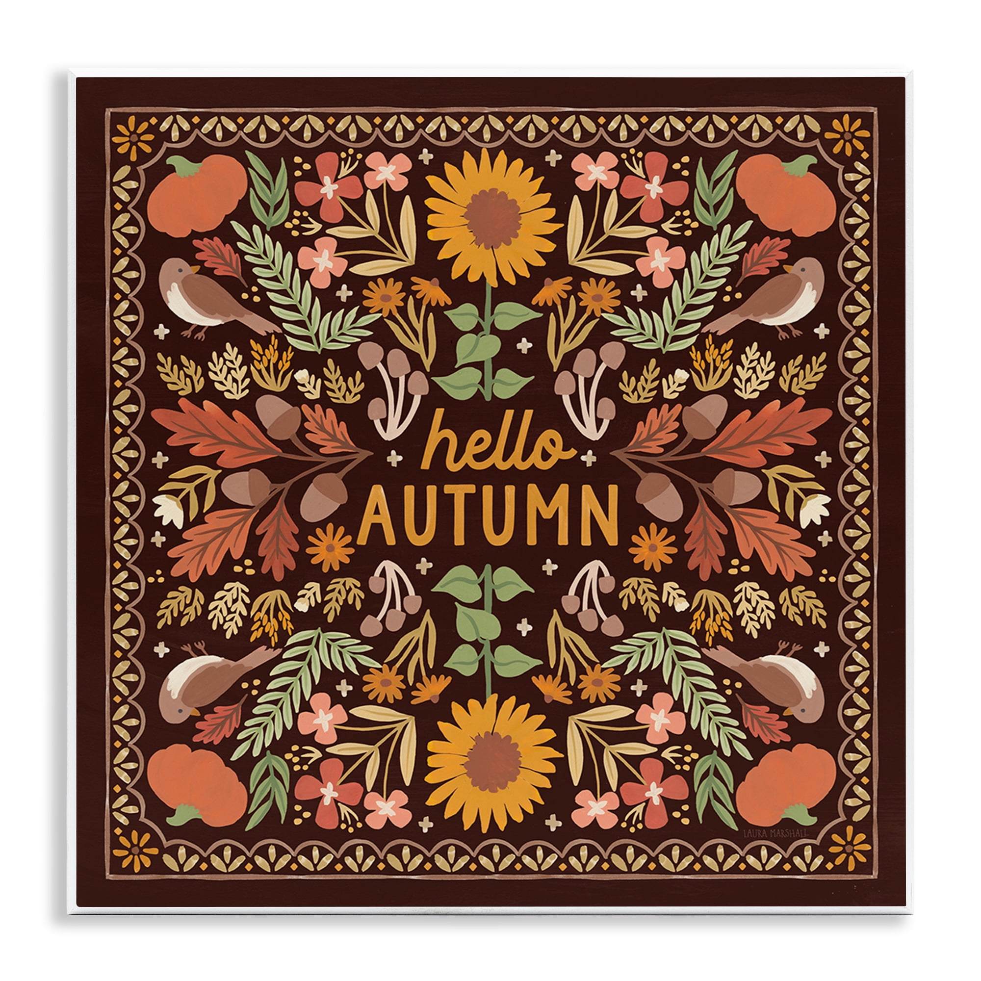 Stupell Industries Hello Autumn on Brown Landscape Painting Unframed Art Print Wall Art, 12 x 12