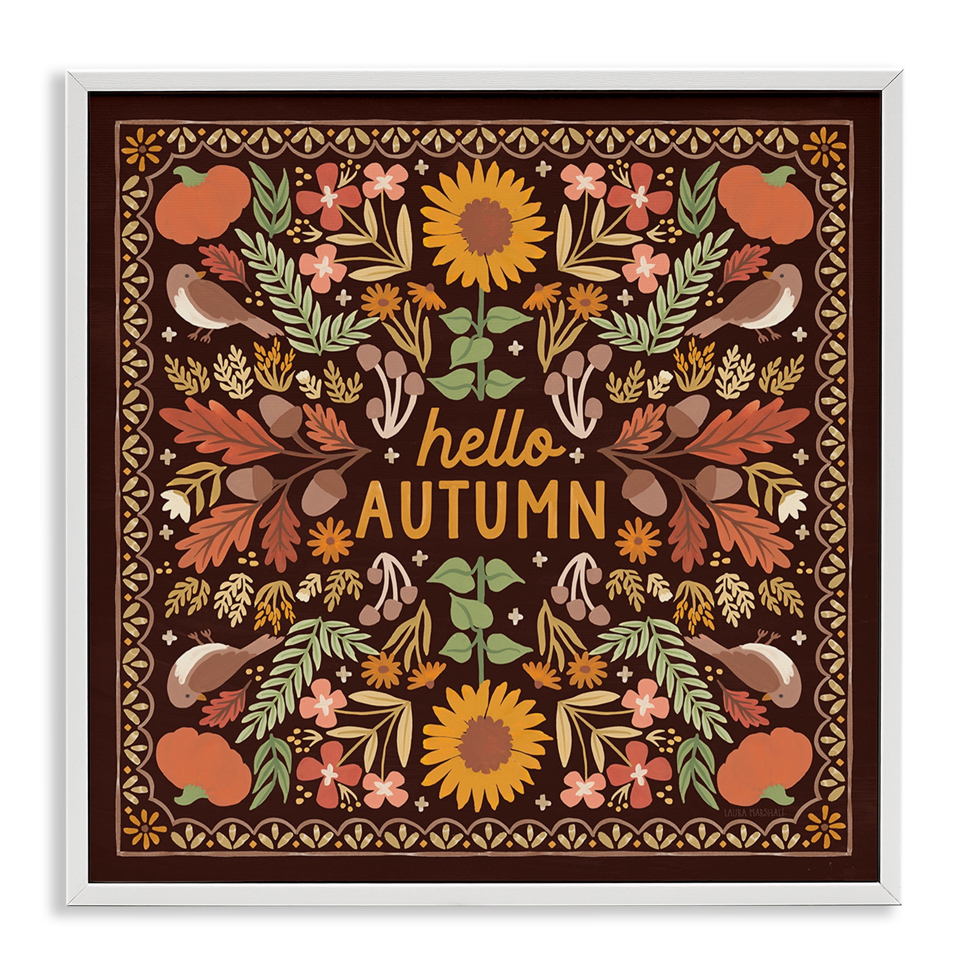 Stupell Industries Hello Autumn on Brown Landscape Painting White Framed Art Print Wall Art, 24 x 24