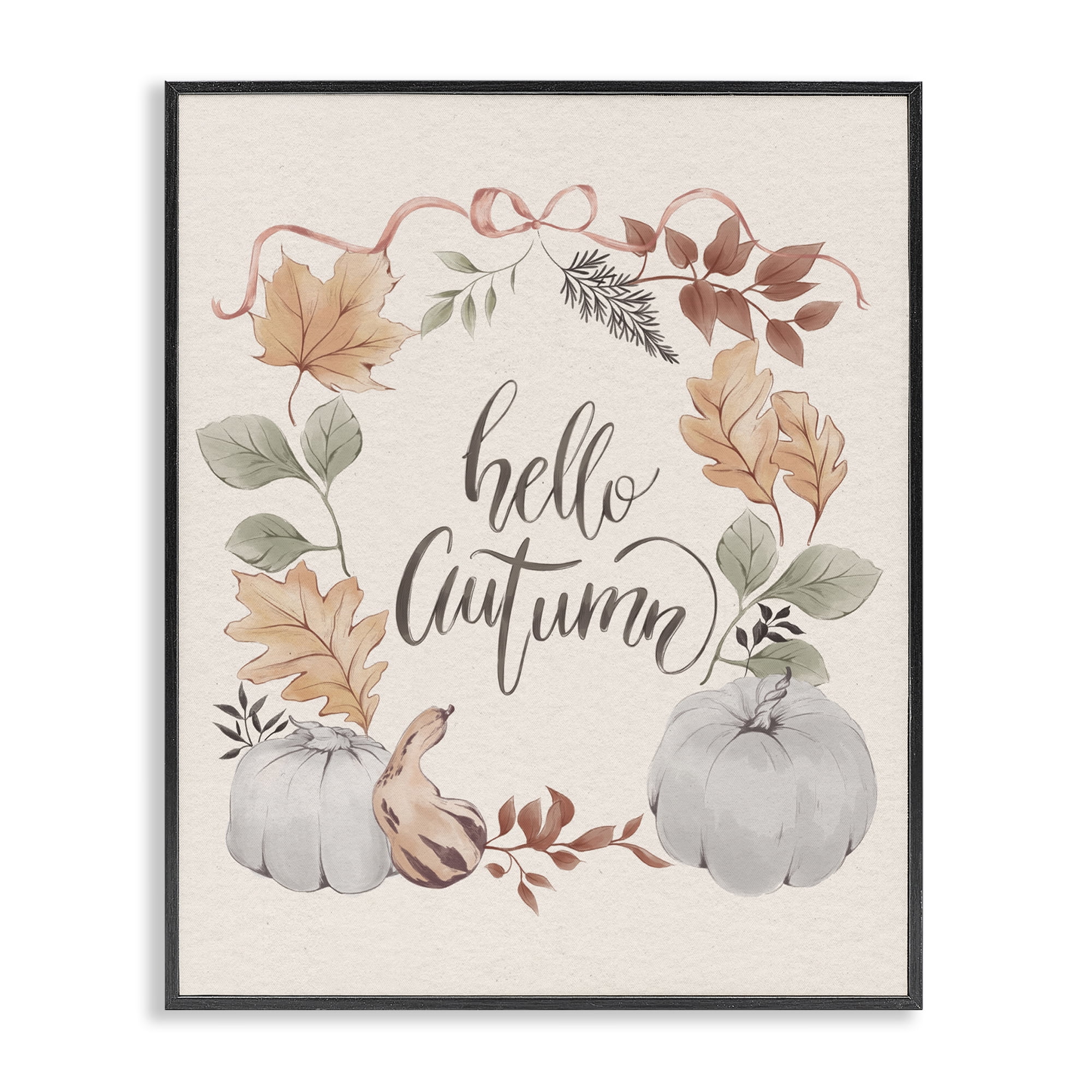 Stupell Industries Hello Autumn with Garland Animals Painting Black Framed Art Print Wall Art, 24 x 30
