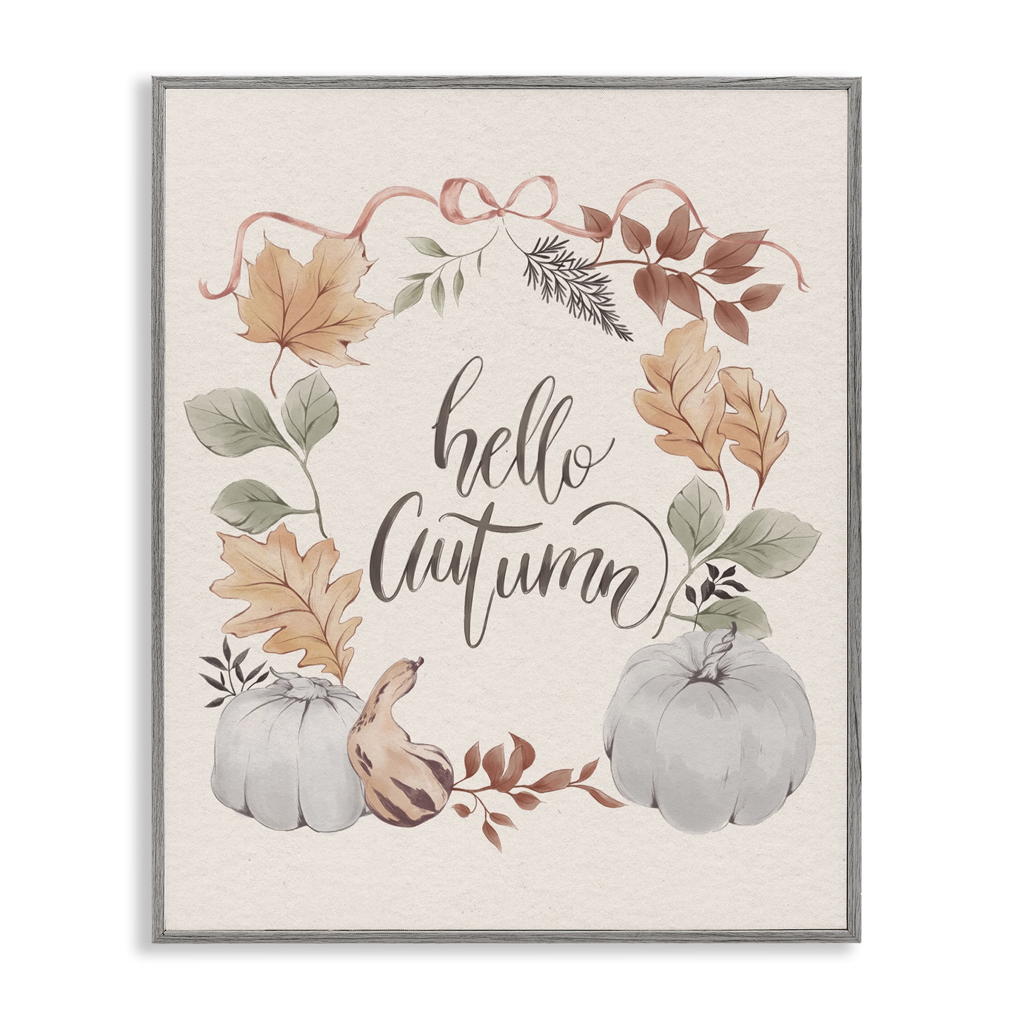 Stupell Industries Hello Autumn with Garland Animals Painting Gray Framed Art Print Wall Art, 24 x 30