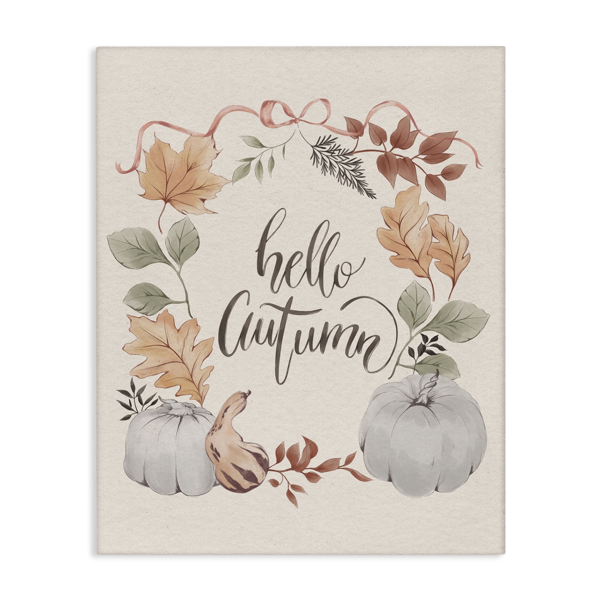 Stupell Industries Hello Autumn with Garland Animals Painting Wrapped Canvas Art Print Wall Art, 16 x 20