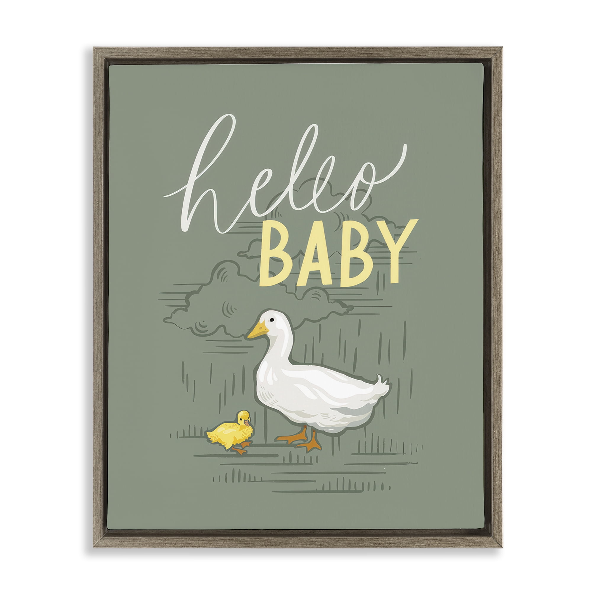 Stupell Industries Hello Baby Duck & Duckling Animals Painting Brown Floater Framed Canvas Art Print Wall Art, 25 x 31
