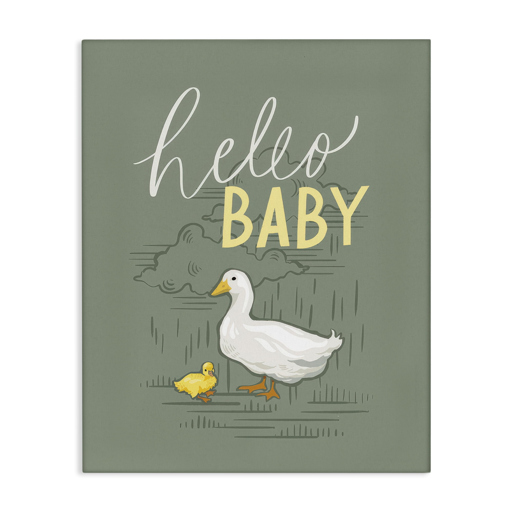 Stupell Industries Hello Baby Duck & Duckling Animals Painting Wrapped Canvas Art Print Wall Art, 16 x 20