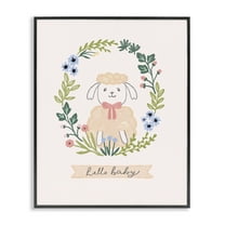 Stupell Industries Hello Baby Floral Lamb Animals Painting Black Framed Art Print Wall Art, 11 x 14