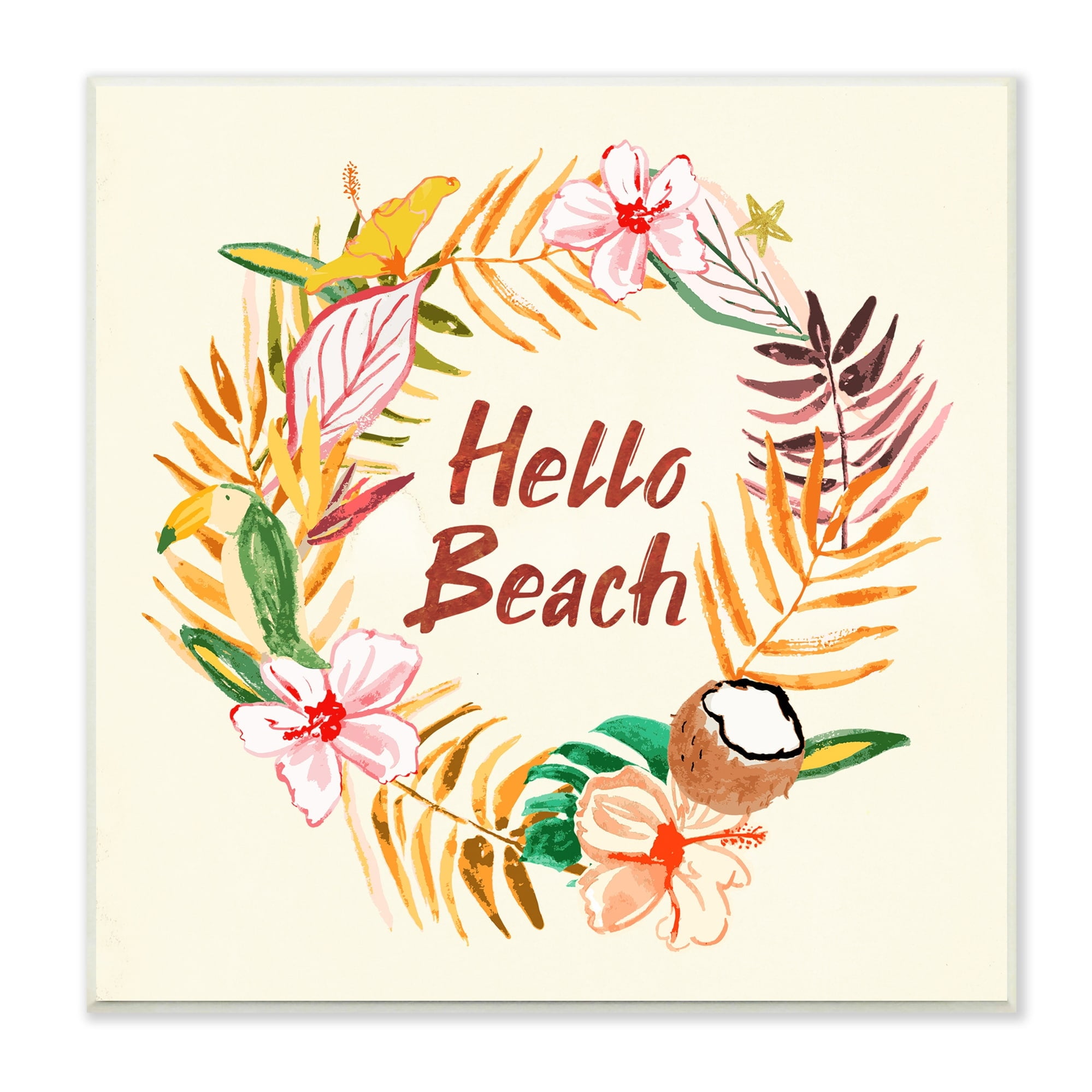 Stupell Industries Hello Beach Greeting Warm Tropical Palm Wreath, 12 x 12, Design by JunCo. Studio