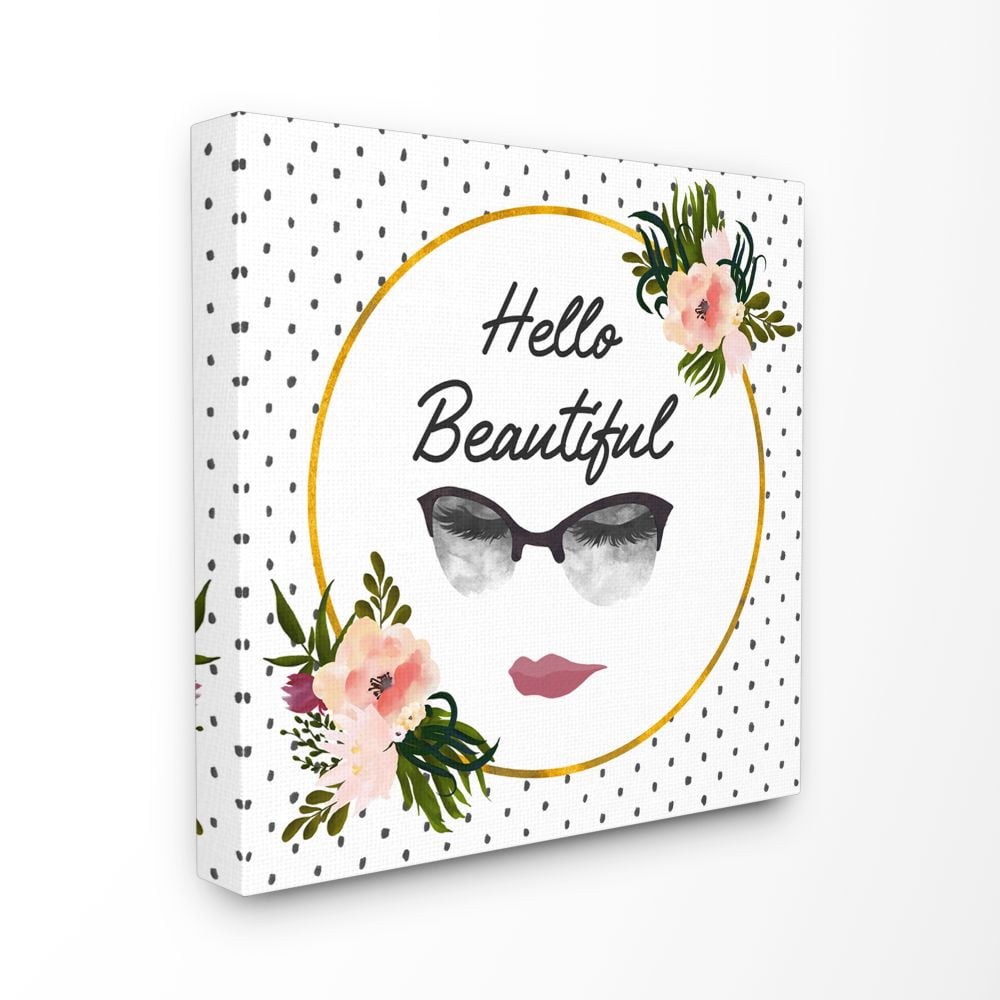 Stupell Industries Hello Beautiful Fashion Modern Gold Flower Pattern Word Design XL Canvas Wall Art by Ziwei Li