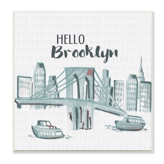 Stupell Industries Hello Brooklyn Bridge Cityscape Watercolor Design Wall Plaque by Cindy Willingham, 12" x 12", Wall Plaque