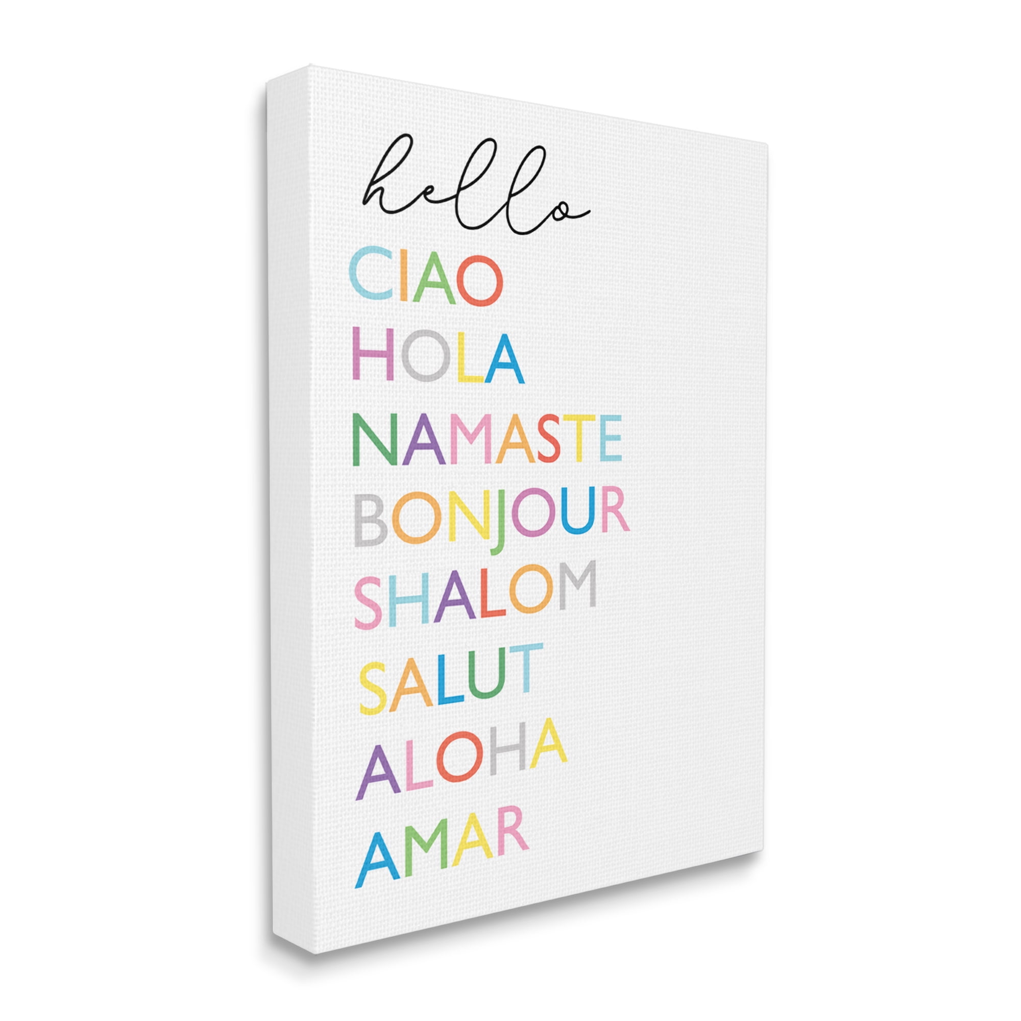 Stupell Industries Hello Ciao Hola Namaste Greetings Rainbow Typography, 36 x 48, Designed by Elizabeth Tyndall