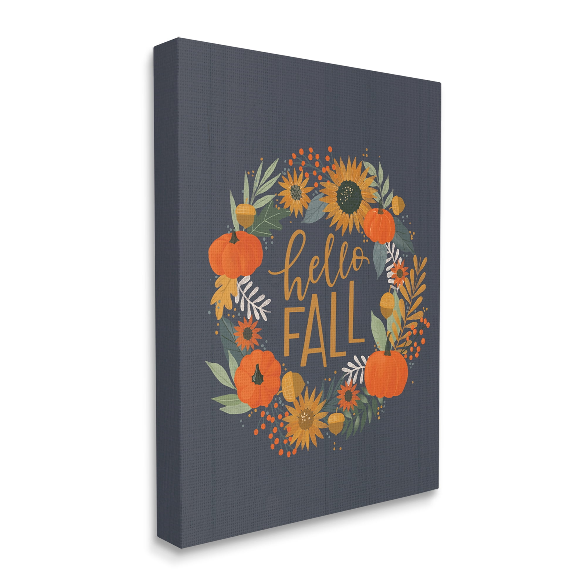 Stupell Industries Hello Fall Autumn Greeting Sunflower Pumpkin Wreath, 30 x 40, Designed by Loni Harris