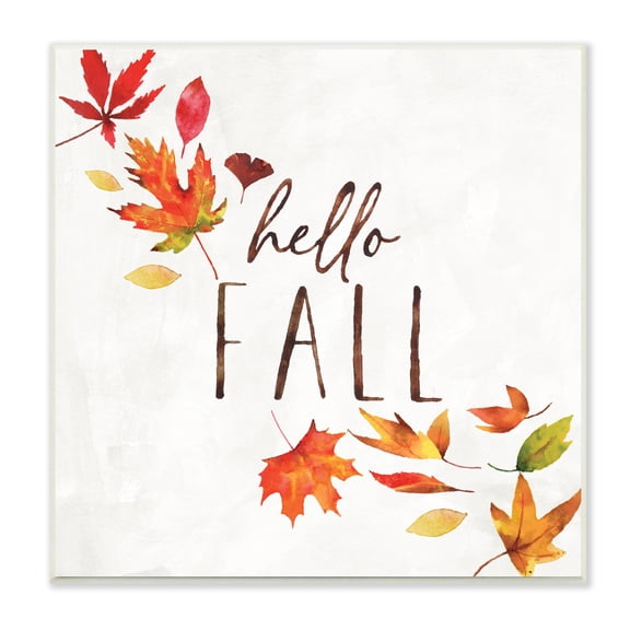 Stupell Industries Hello Fall Autumn Tree Leaves Seasonal Statement, 12 x 12, Design by Nina Pierce