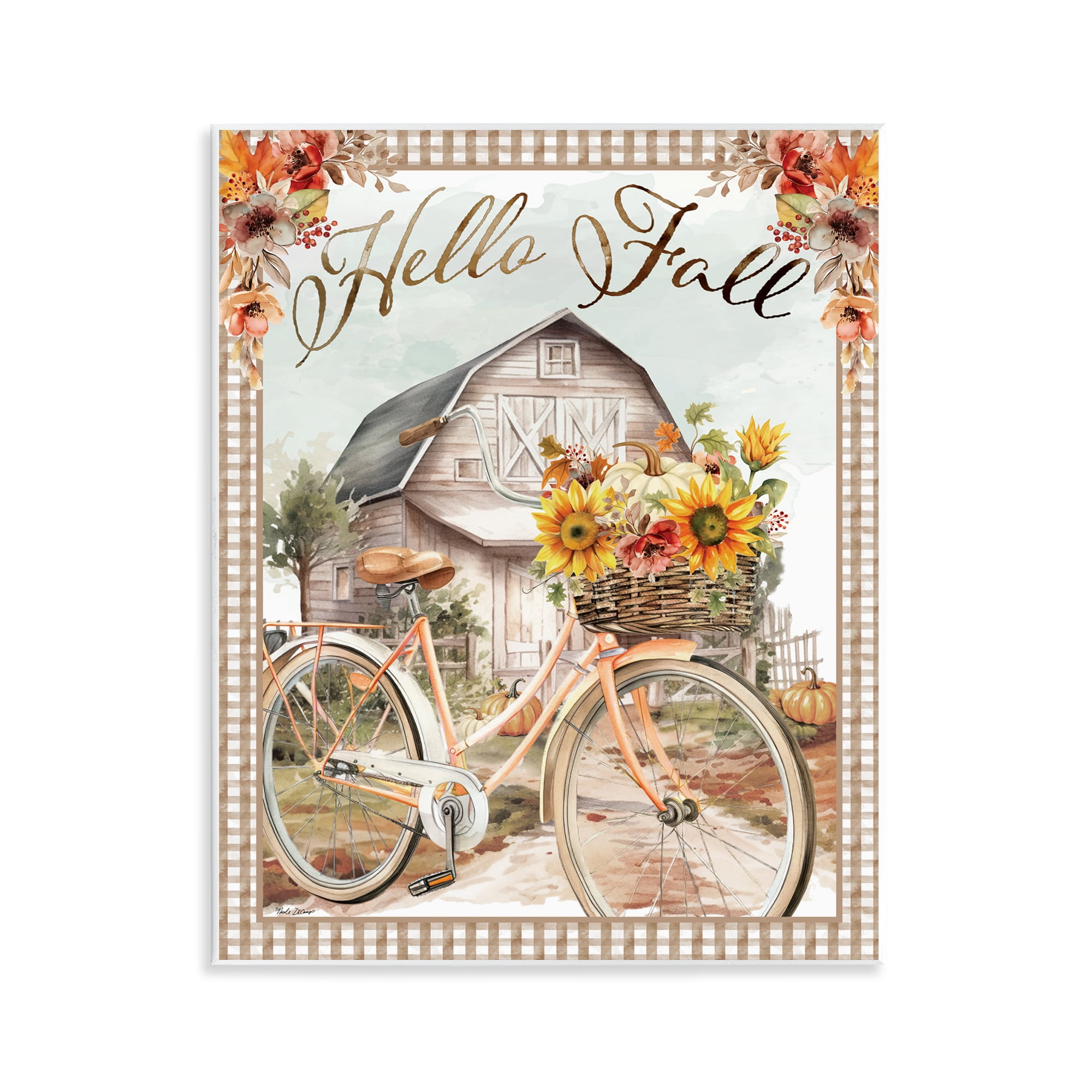 Stupell Industries Hello Fall Cottage Bicycle Botanical & Floral Painting Unframed Art Prints Wall Art, 11 x 14