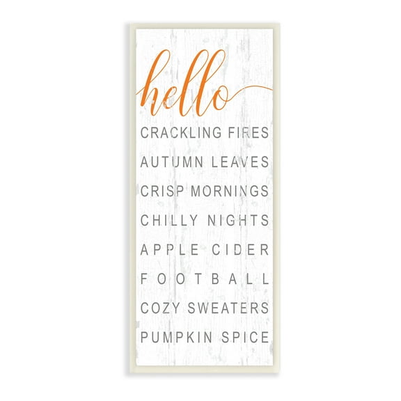 Stupell Industries Hello Fall Favorites Charming Rustic Phrases Typography Painting Wall Plaque Art Print Wall Art, 7 x 17