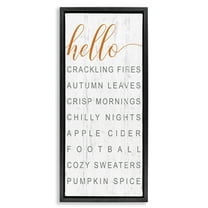 Stupell Industries Hello Fall Favorites Phrases Typography Painting Black Floater Framed Canvas Art Print Wall Art, 11 x 25