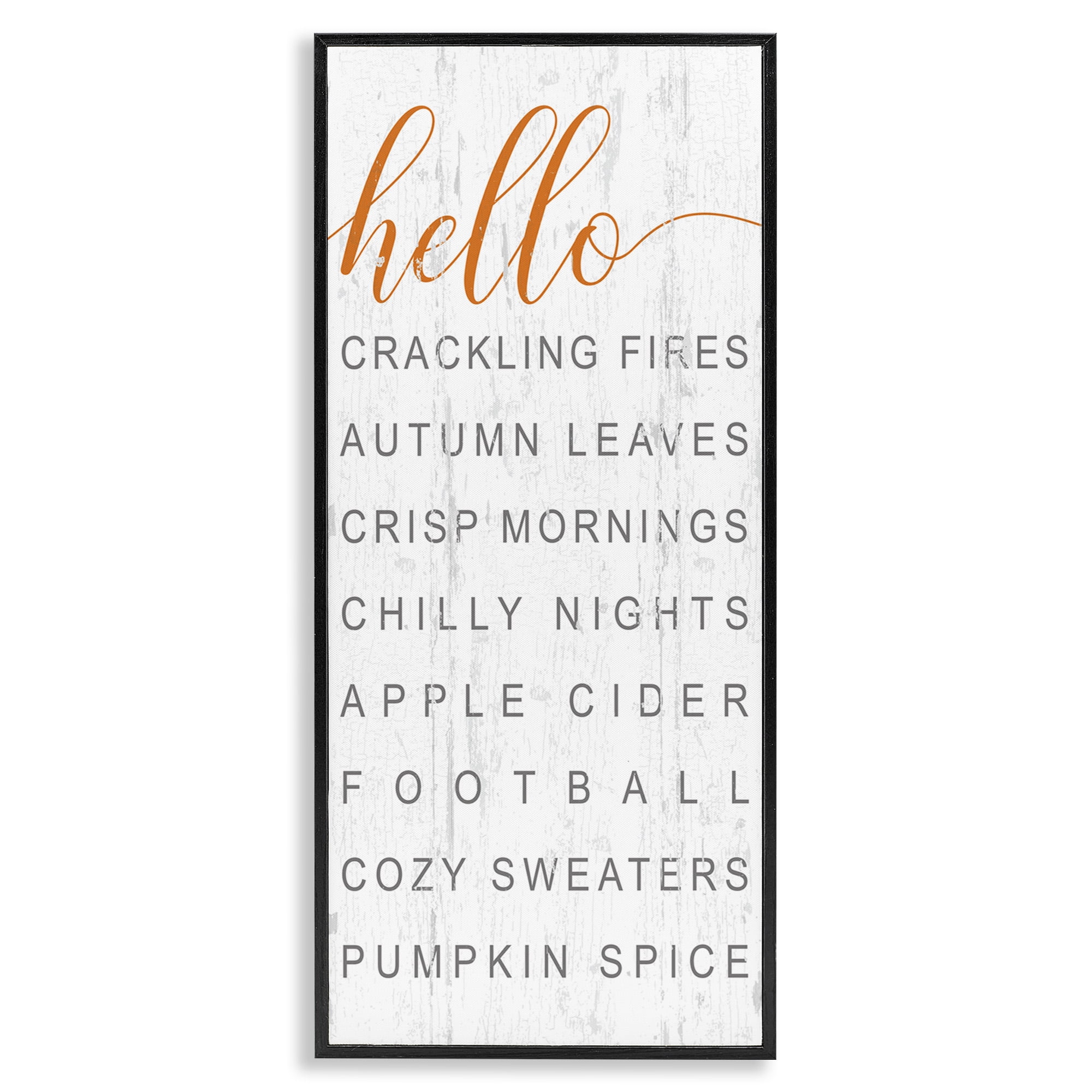 Stupell Industries Hello Fall Favorites Phrases Typography Painting Black Framed Art Print Wall Art, 13 x 30