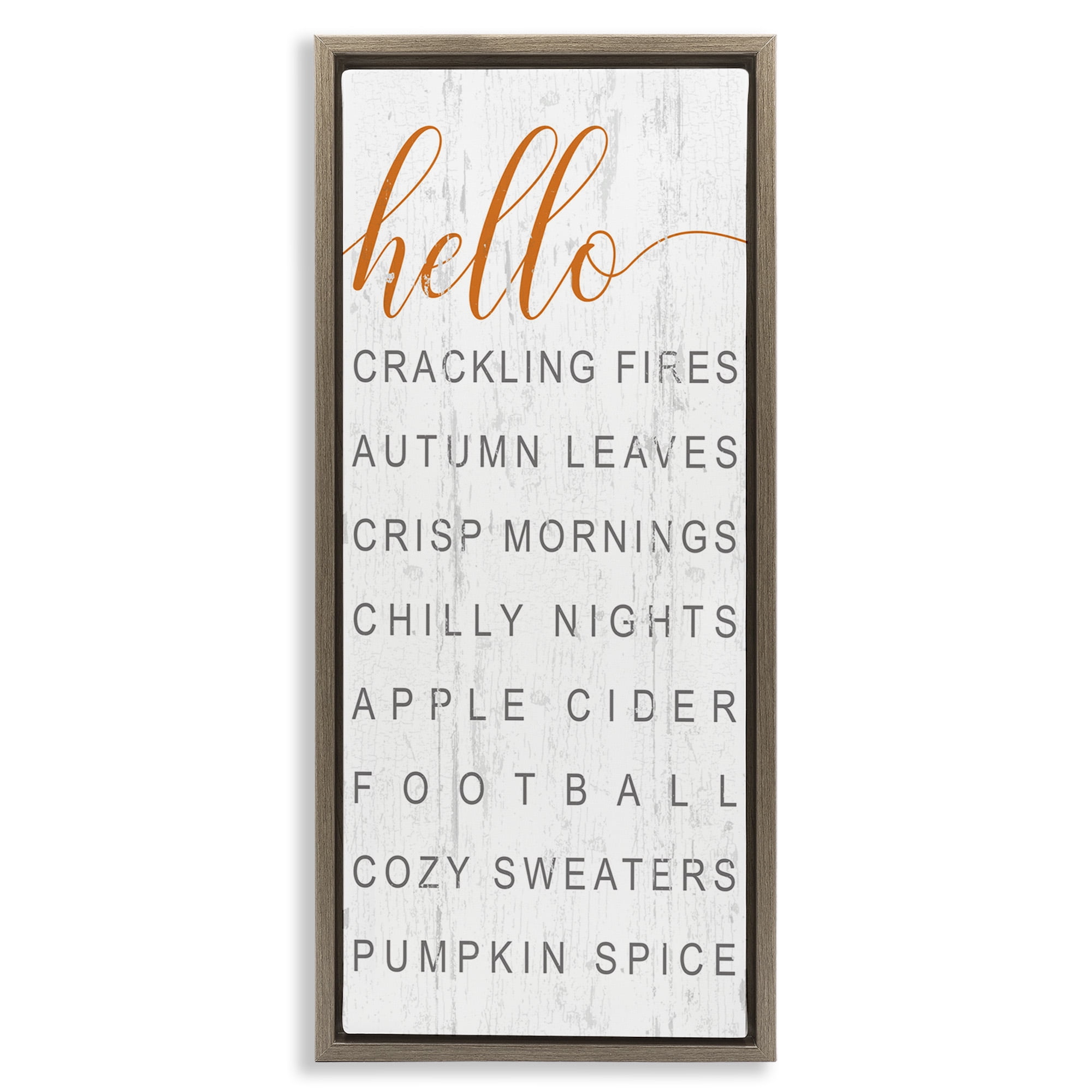 Stupell Industries Hello Fall Favorites Phrases Typography Painting Brown Floater Framed Canvas Art Print Wall Art, 11 x 25