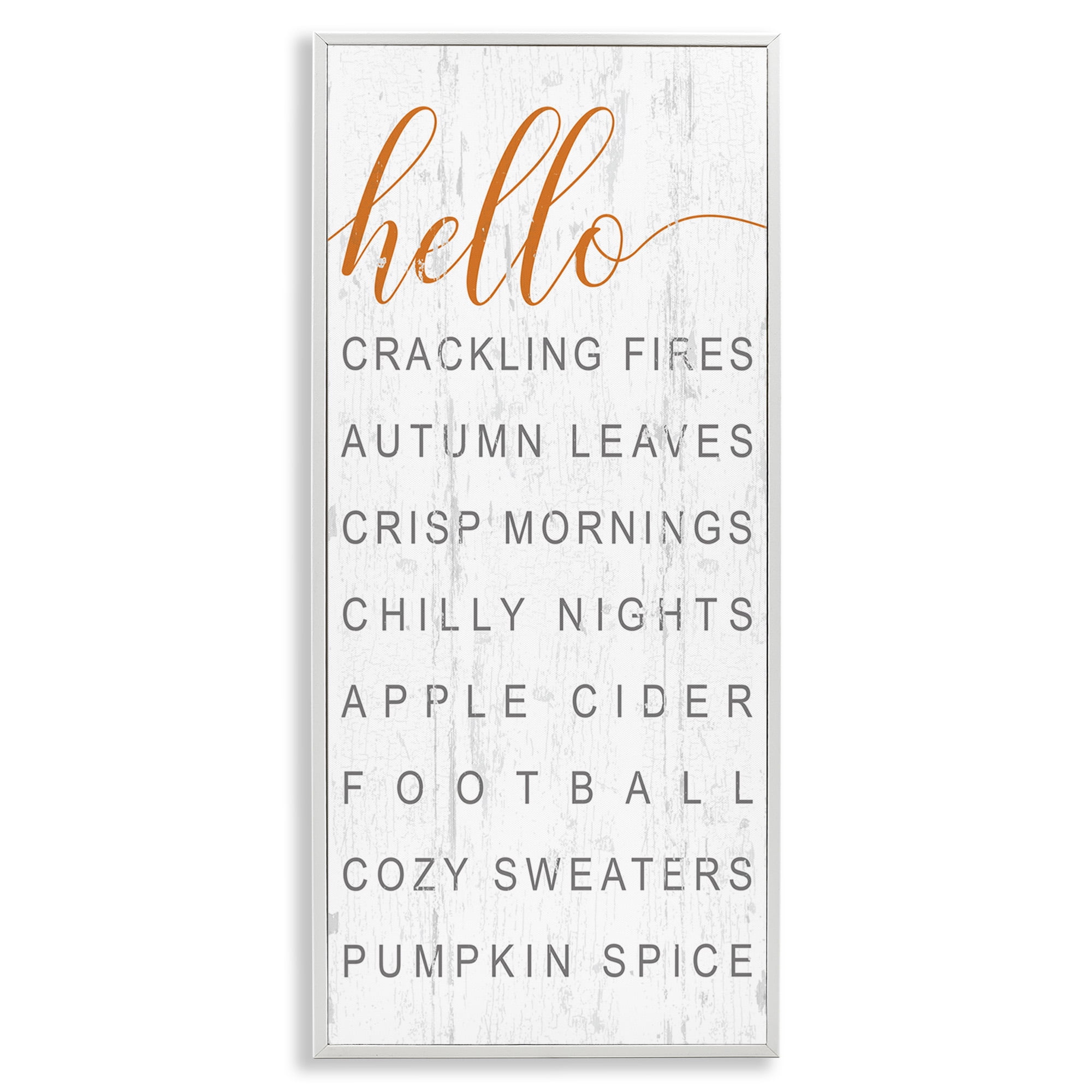 Stupell Industries Hello Fall Favorites Phrases Typography Painting White Framed Art Print Wall Art, 13 x 30